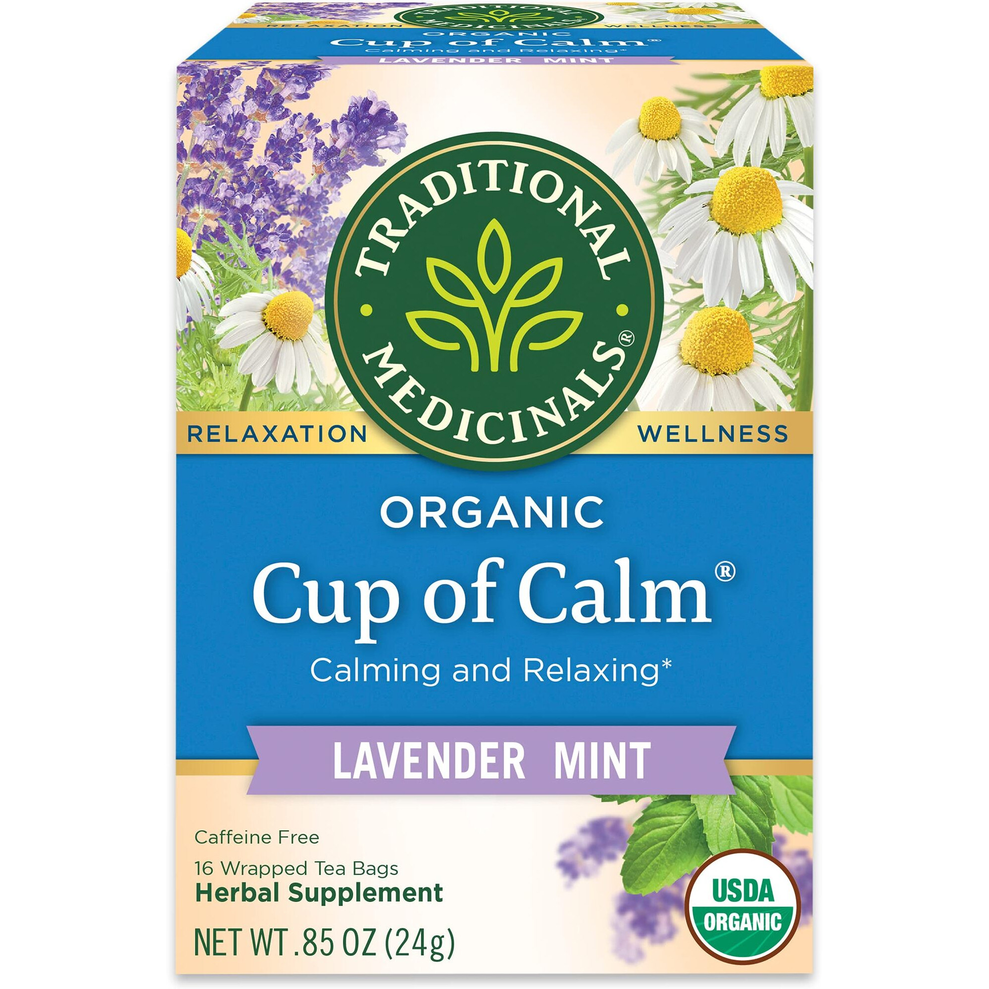 Traditional Medicinals Organic Cup Of Calm Lavender Mint Herbal Tea, Calming & Relaxing, (Pack Of 4) - 64 Tea Bags Total