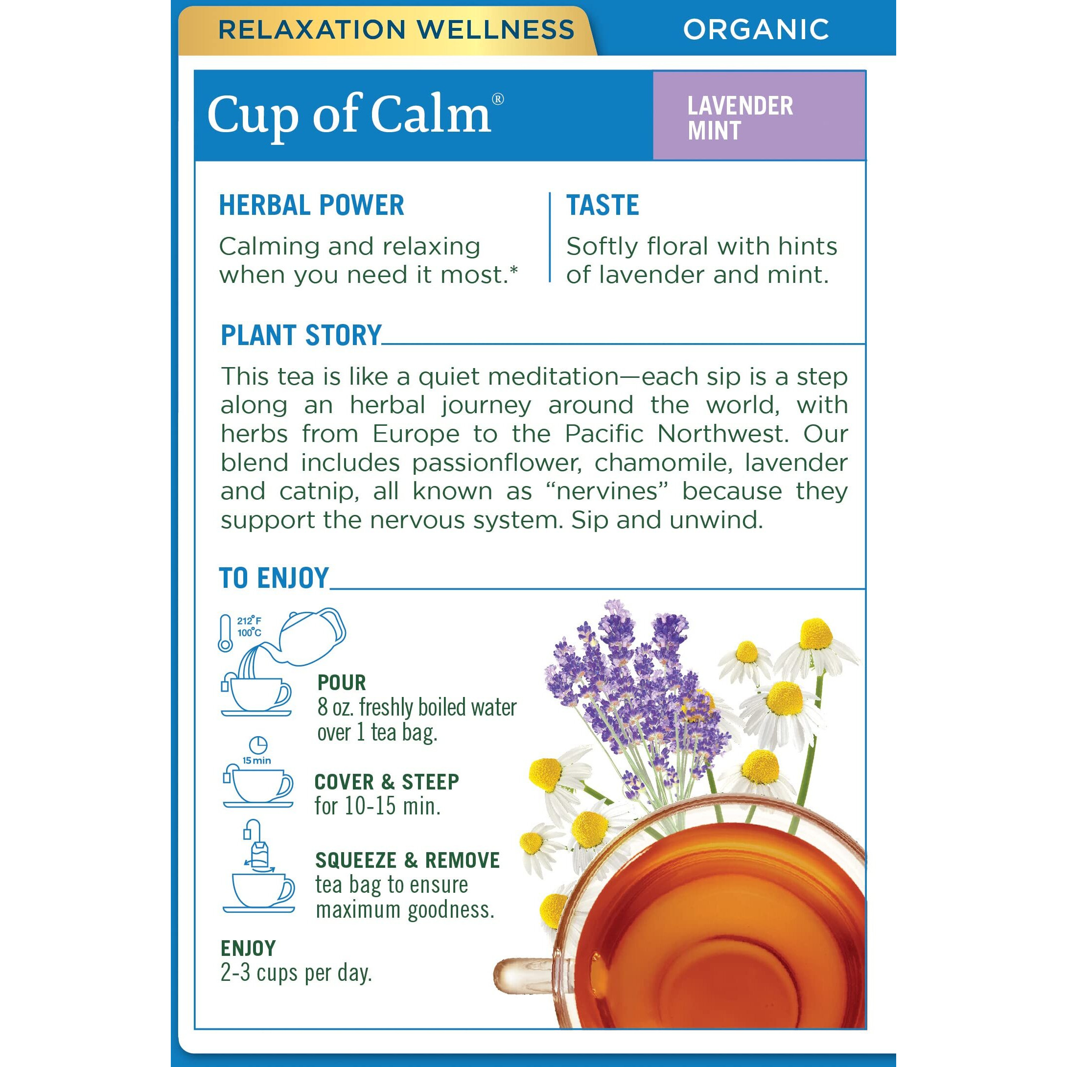 Traditional Medicinals Organic Cup Of Calm Lavender Mint Herbal Tea, Calming & Relaxing, (Pack Of 4) - 64 Tea Bags Total