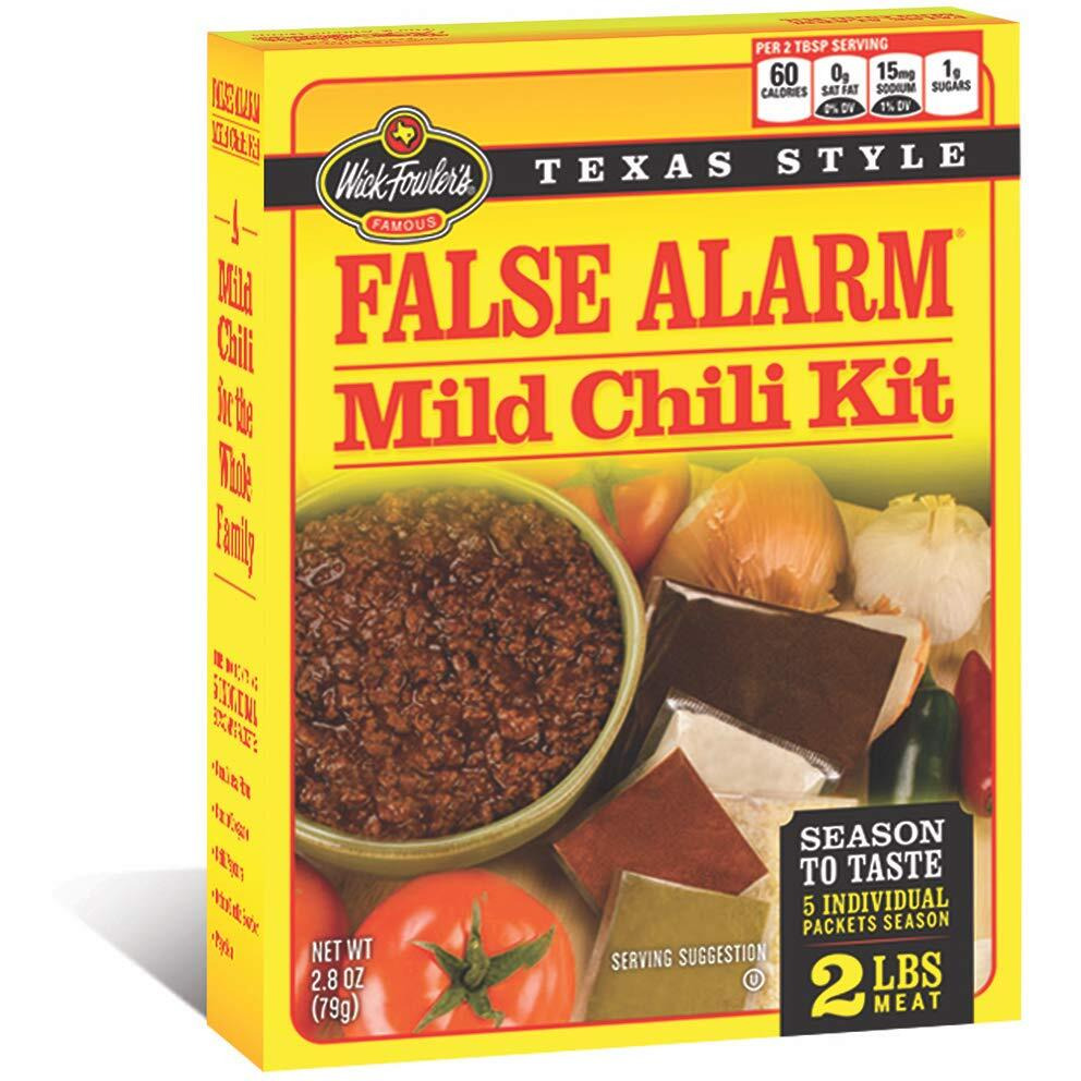 Wick Fowler's False Alarm Mild Chili Kit, Texas Style Chili Seasoning Mix With Individual Packs Of Spices, 2.8Oz Box (Pack Of 8)