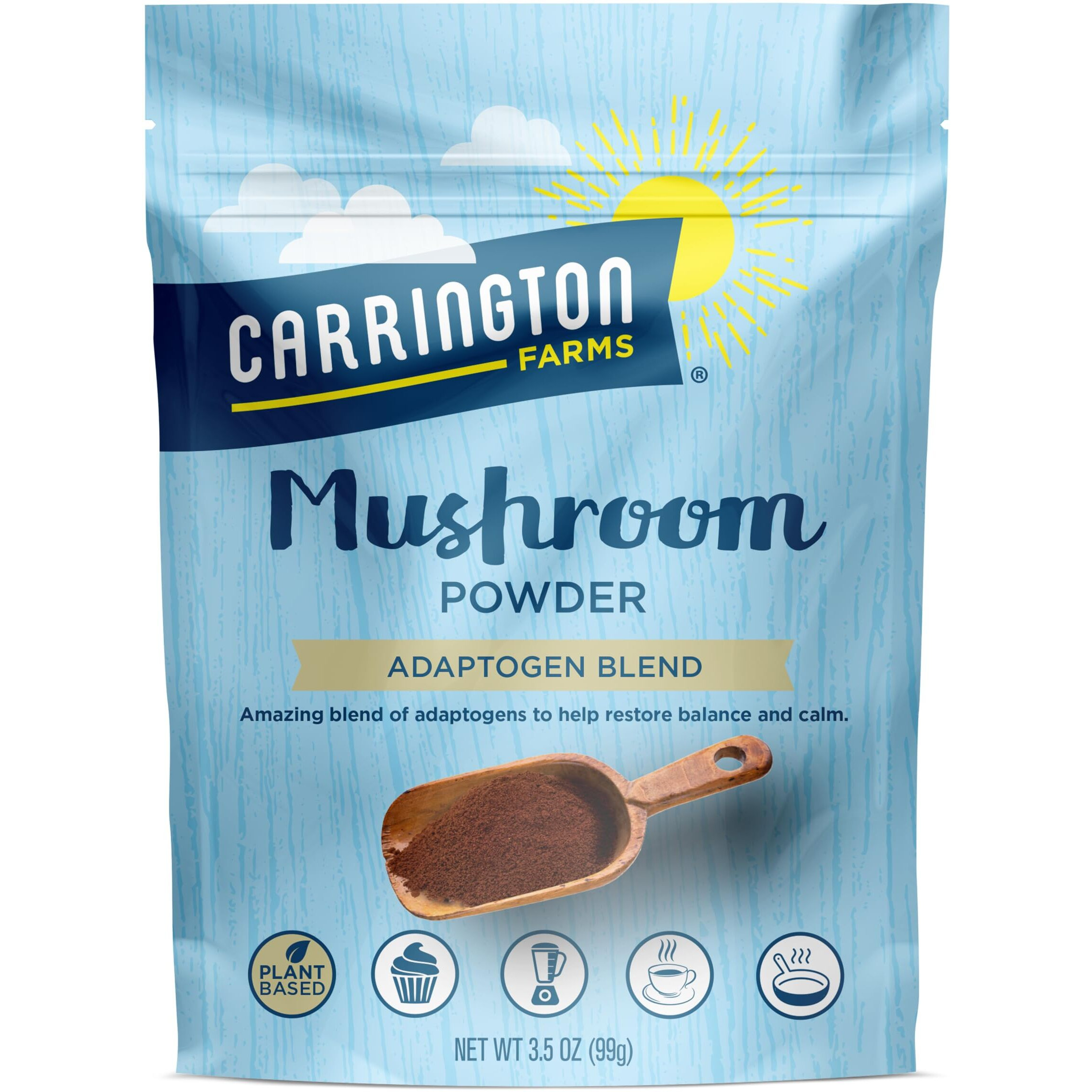 Carrington Farms Mushroom Powder - Wellness Blend Of Lions Mane, Reishi, & Chaga For Nutrition Boost - Daily Superfood Formula Of Adaptogens (3.5 Oz)