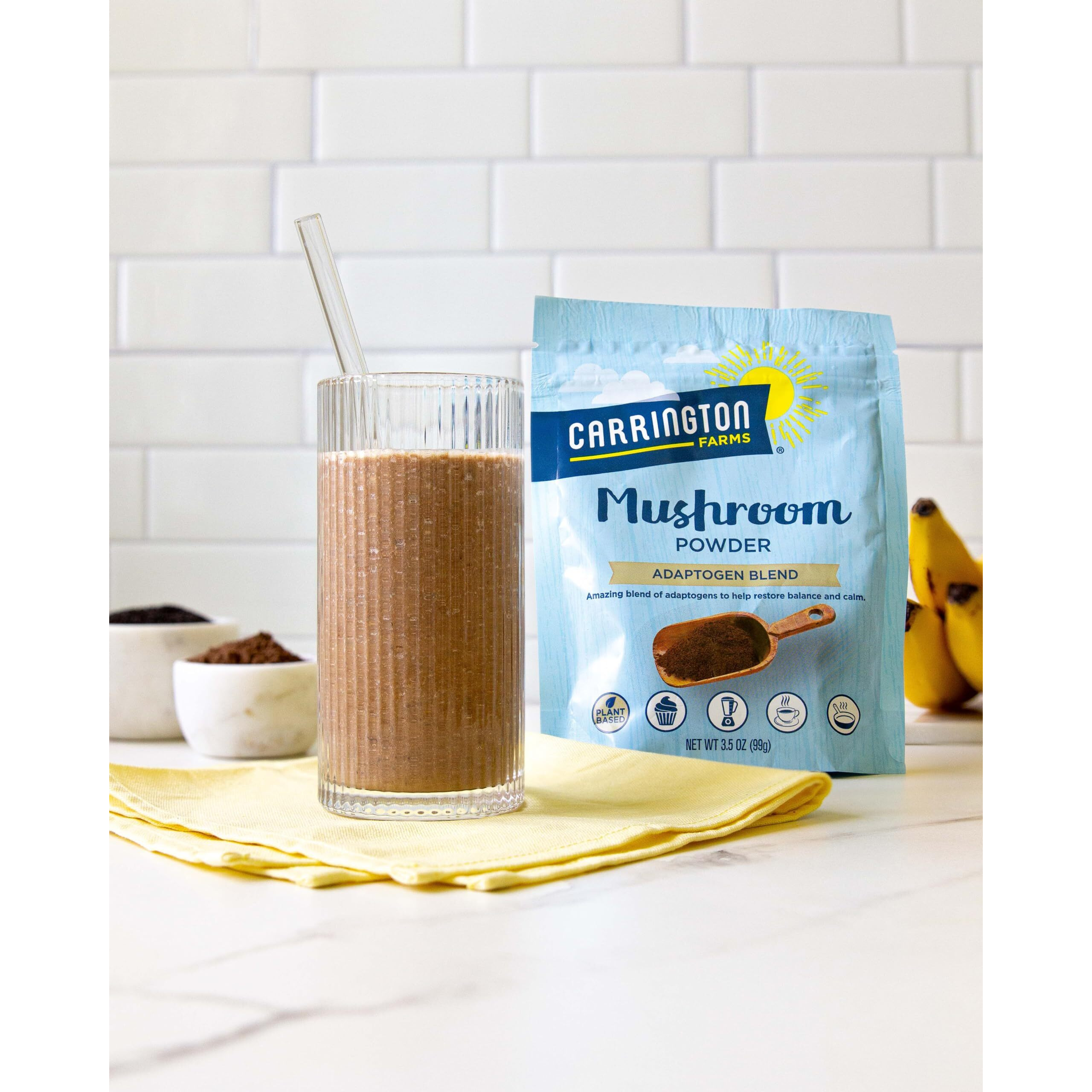 Carrington Farms Mushroom Powder - Wellness Blend Of Lions Mane, Reishi, & Chaga For Nutrition Boost - Daily Superfood Formula Of Adaptogens (3.5 Oz)