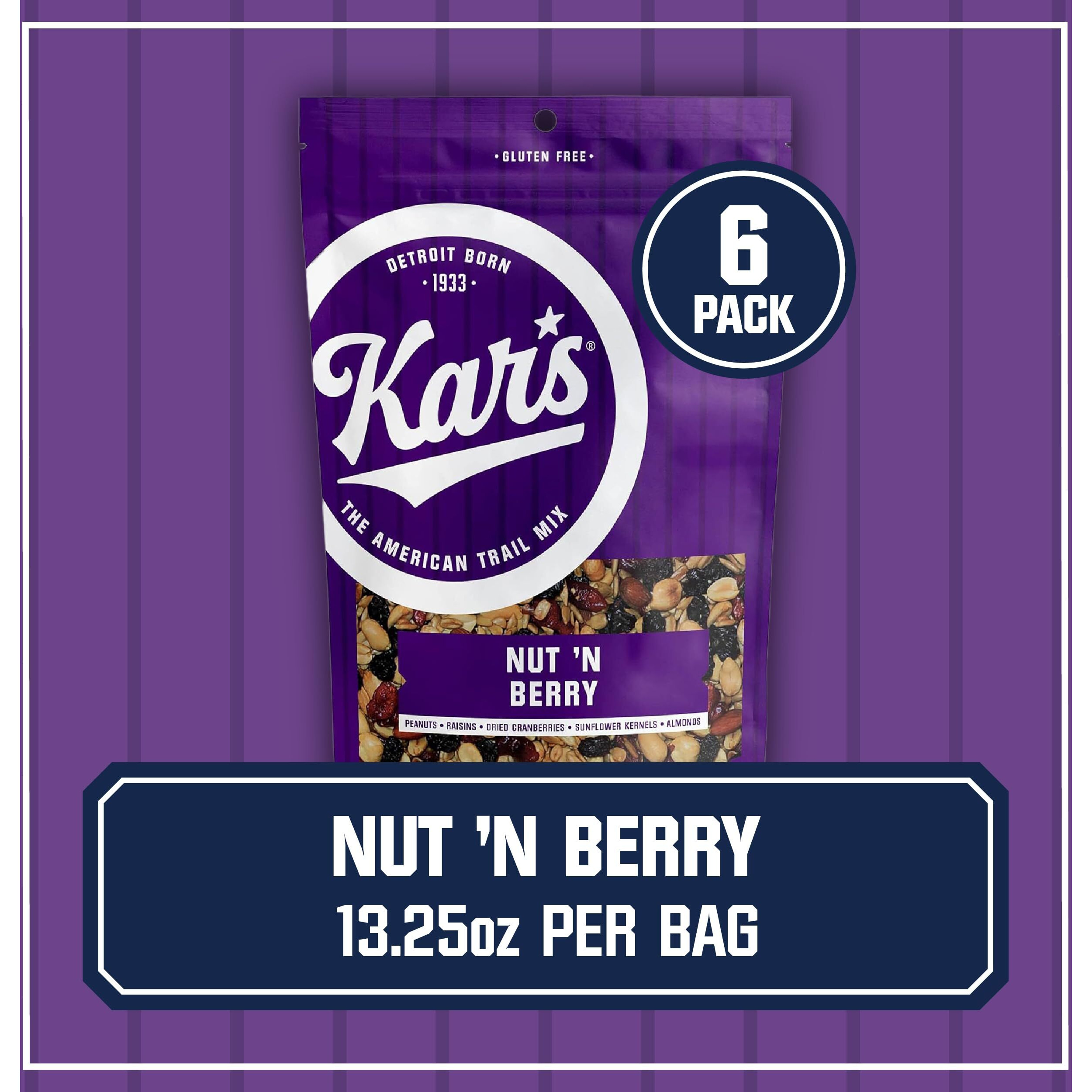 Kars Nuts Nut N Berry Trail Mix, 13.25 Oz Individual Snack Packs - Pack Of 6 - No Salt Added Snack Mix For Long-Lasting Energy