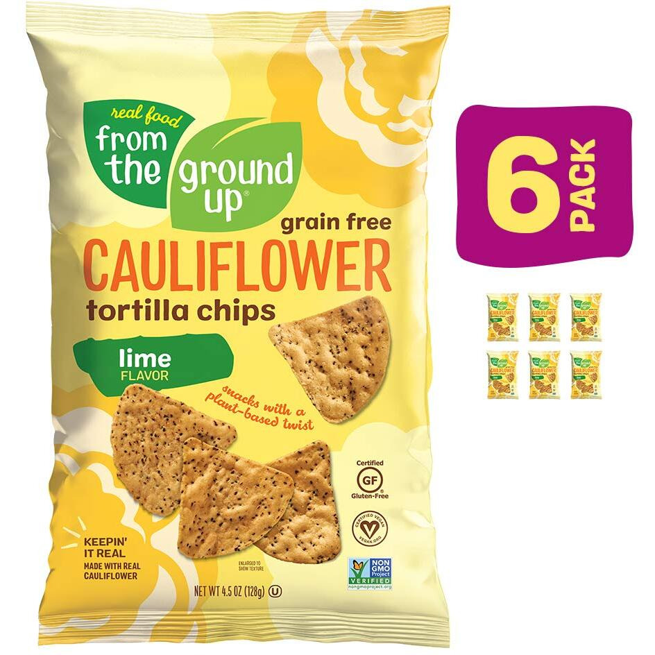 Real Food From The Ground Up Cauliflower Tortilla Chips - 6Count, 4.5 Oz Bags (Lime)