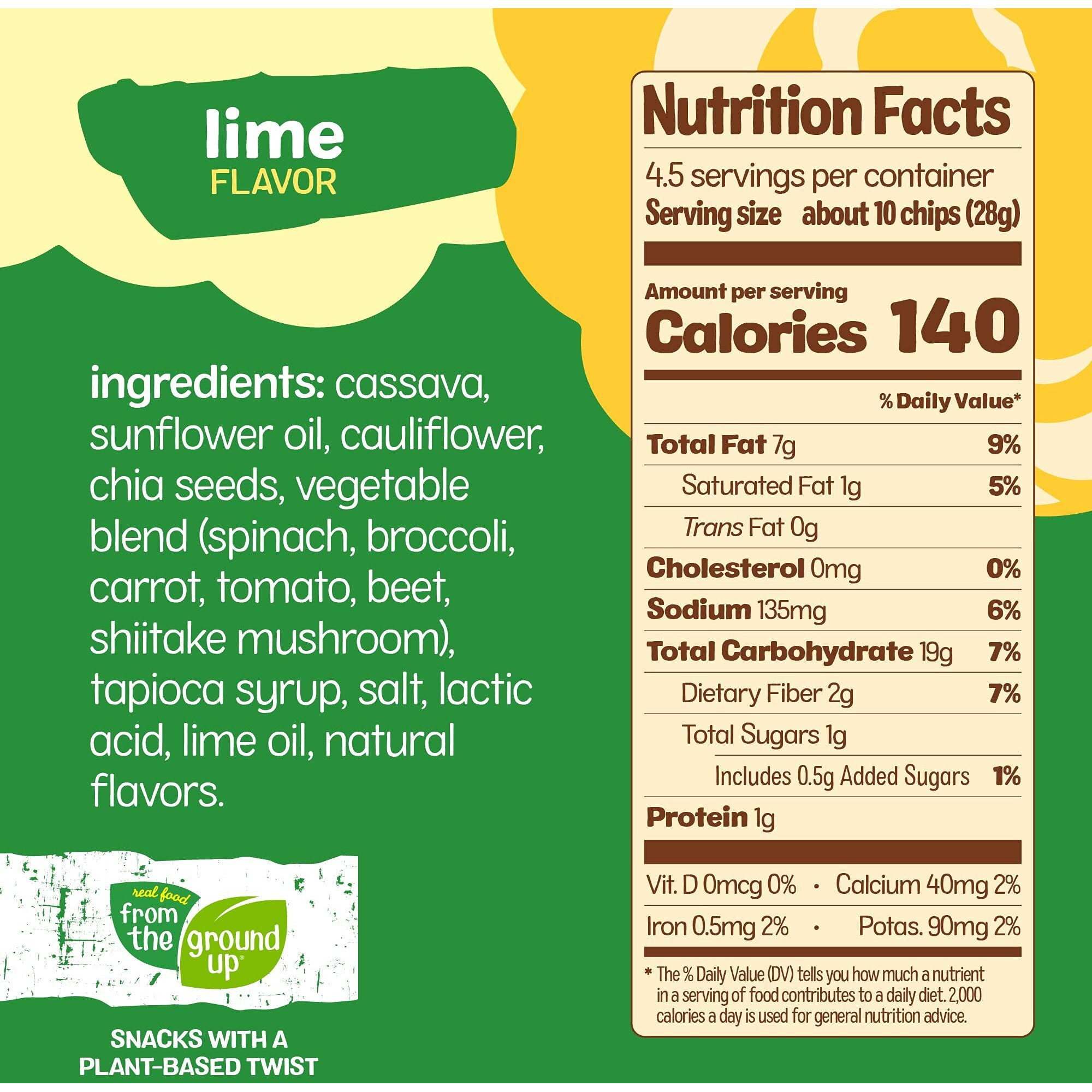 Real Food From The Ground Up Cauliflower Tortilla Chips - 6Count, 4.5 Oz Bags (Lime)