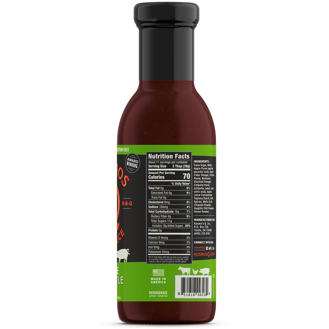 Kosmos Q Apple Chipotle Bbq Sauce - 15.5 Oz Bottle For Award-Winning Bbq & Marinades - Thick Barbecue Sauce For Tender & Juicy Meat (Apple Chipotle)