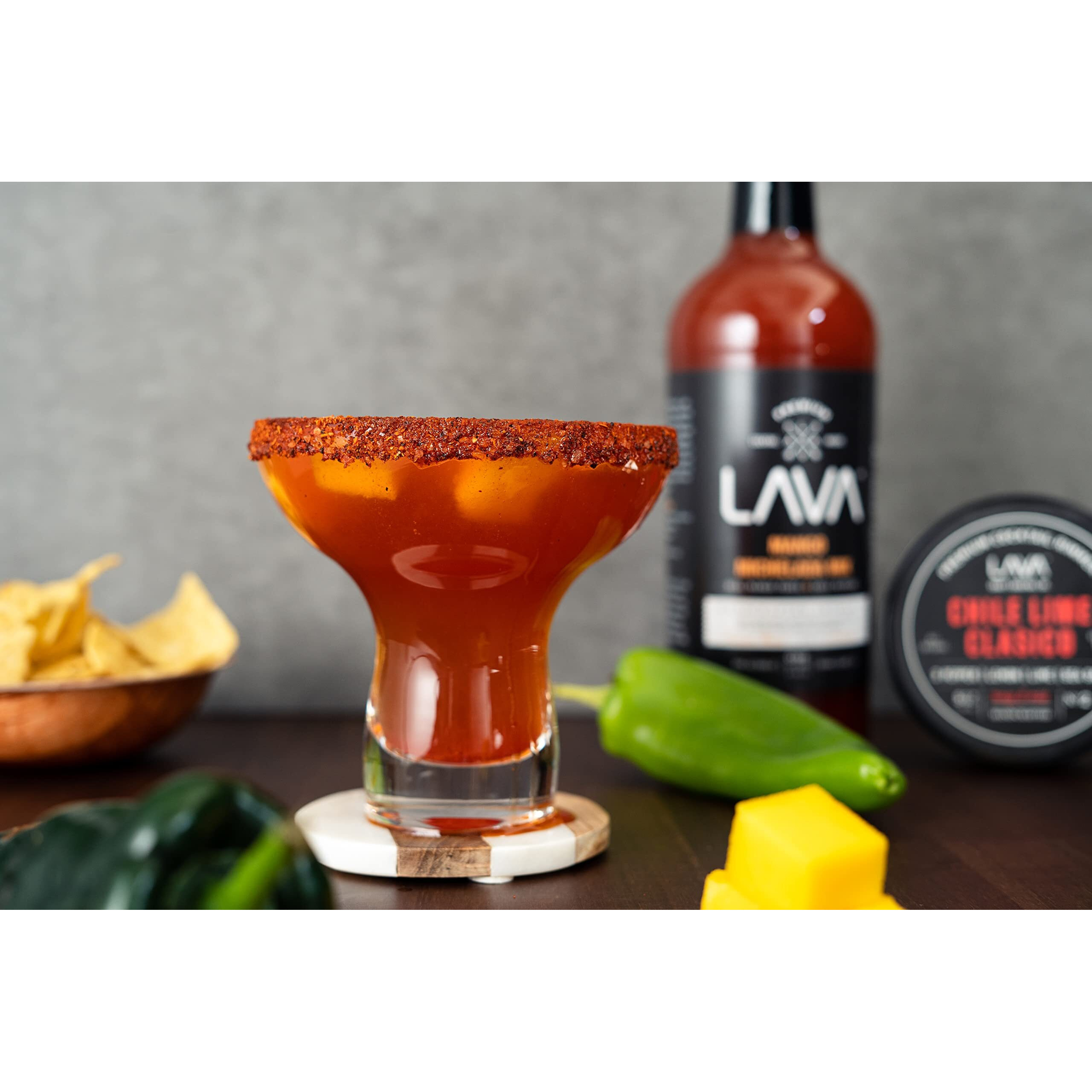 (3-Pack) Lava Premium Mango Michelada Mix Made With Real Mango Puree, Ancho Chile Peppers, New Mexico Chile, Tamarind, Vegan, 1-Liter (33.8Oz) Glass Bottle, Ready To Use