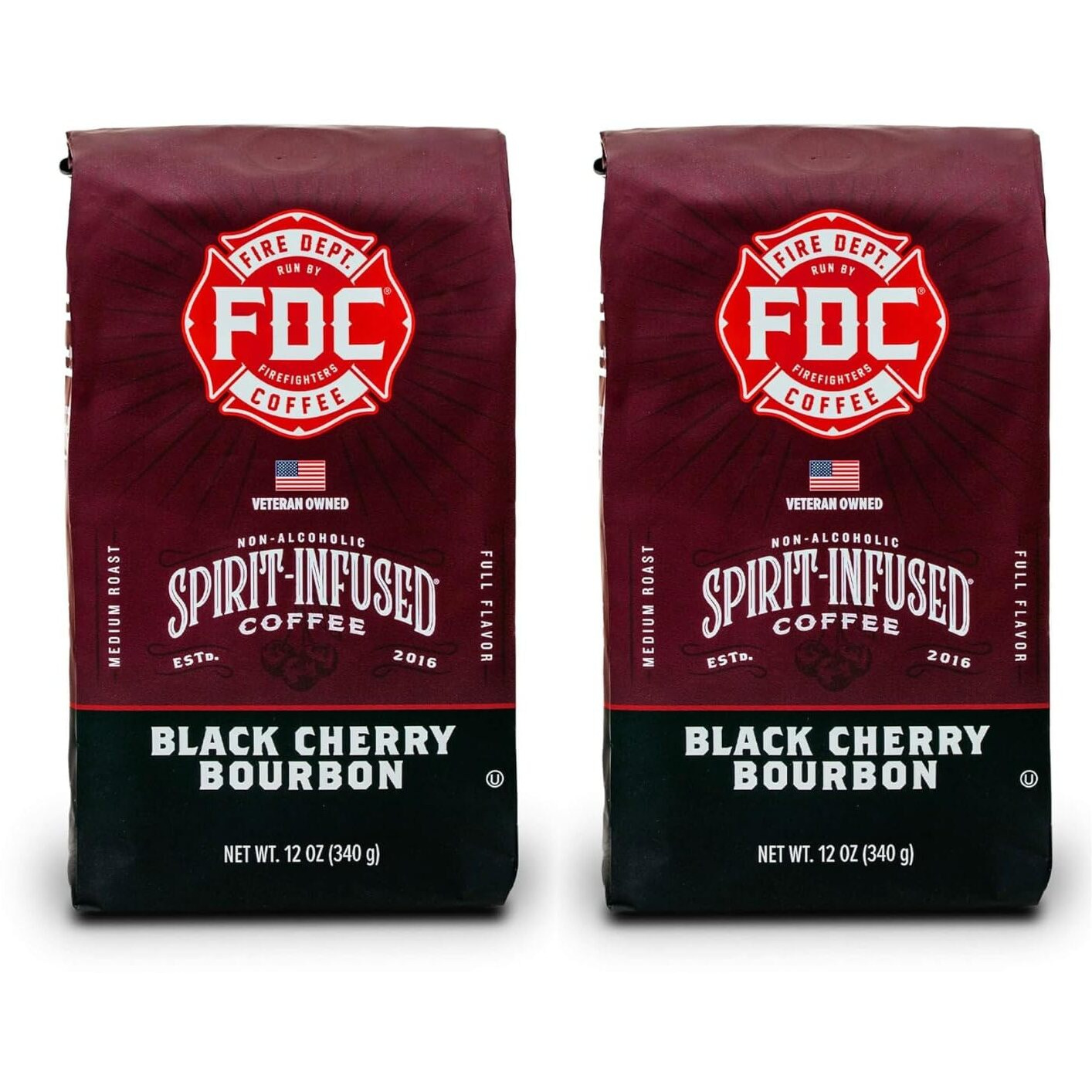 Fire Department Coffee - Black Cherry Bourbon Coffee - Gives Back To Firefighters - Premium Bourbon Infused Ground Coffee - Non-Alcoholic - Roasted In The Usa - Veteran Owned (12 Oz, Pack Of 2)