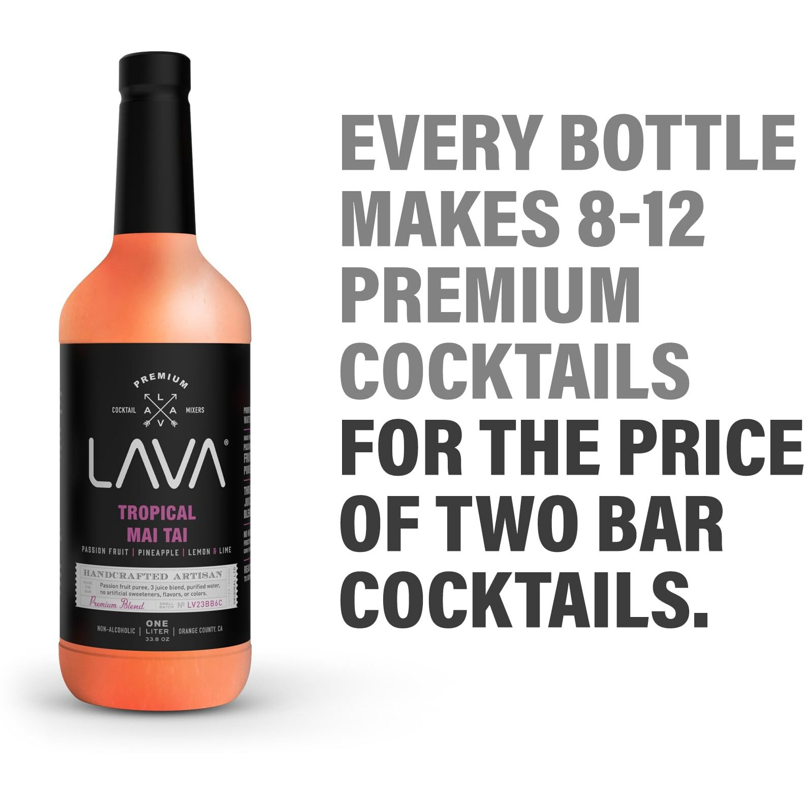 (3 Pack) Lava Premium Tropical Mai Tai Cocktail Mix Made With Real Passion Fruit, Pineapple, Lemon And Lime, No Artificial Sweeteners, 1-Liter (33.8Oz) Glass Bottle, Ready To Use.