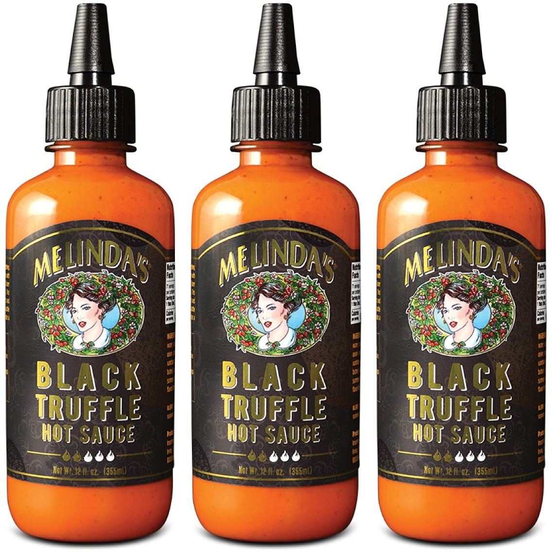 Melindas Black Truffle Hot Sauce - Gourmet Truffle Hot Sauce Made With Fresh Ingredients, Italian Black Truffles, Cayenne Peppers, Garlic & Colombian Honey - Keto, No Sugar, No Carbs - 12 Oz, 3 Pack