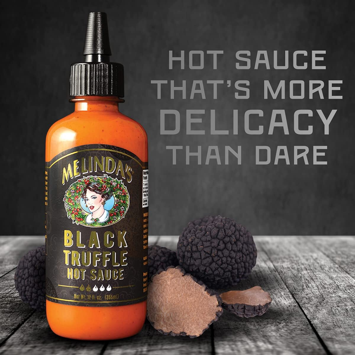 Melindas Black Truffle Hot Sauce - Gourmet Truffle Hot Sauce Made With Fresh Ingredients, Italian Black Truffles, Cayenne Peppers, Garlic & Colombian Honey - Keto, No Sugar, No Carbs - 12 Oz, 3 Pack