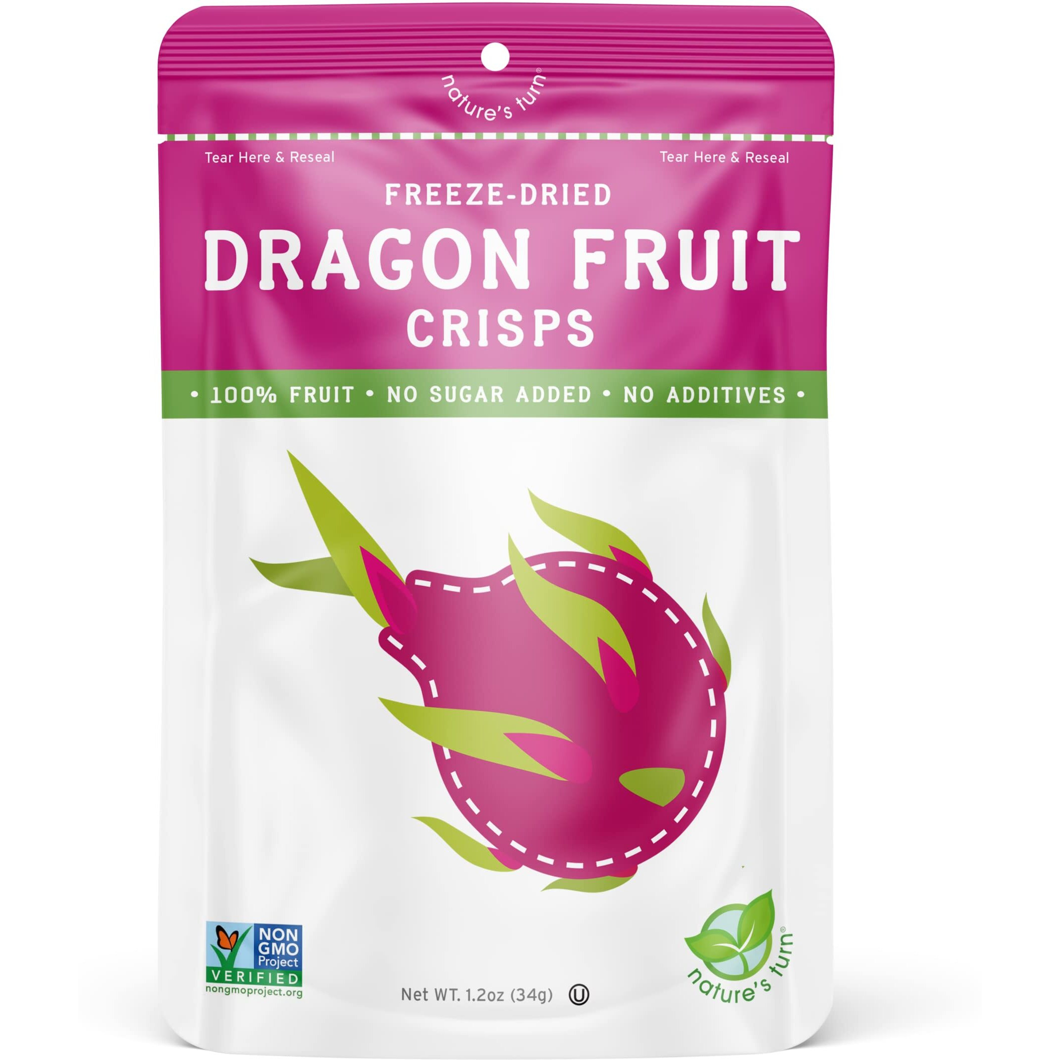 Nature's Turn Freeze-Dried Fruit Snacks, Dragon Fruit Crisps, Pack Of 6 (1.2 Oz Each)