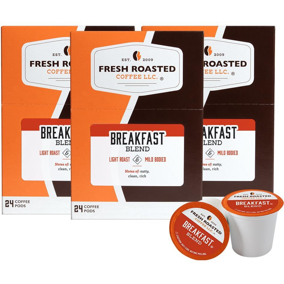 Fresh Roasted Coffee, Breakfast Blend, Light Roast, Kosher, K-Cup Compatible, 72 Pods