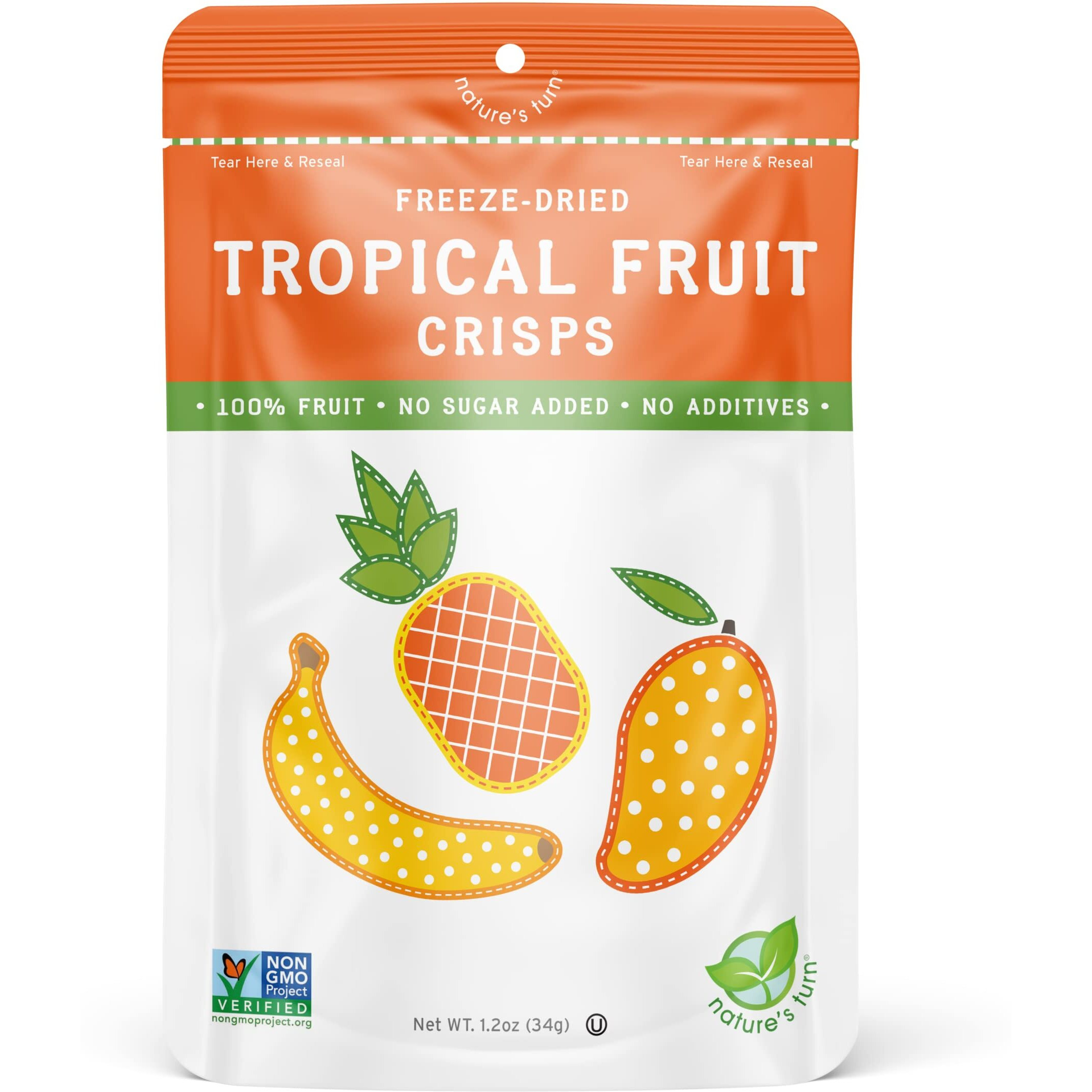 Nature's Turn Freeze-Dried Fruit Snacks, Tropical Crisps, Pack Of 6 (1.2 Oz Each)