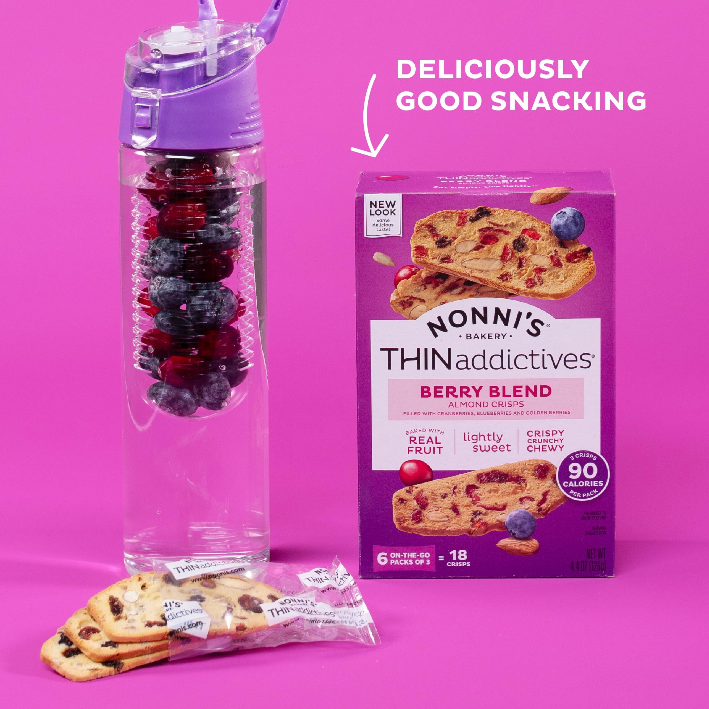Nonni's Thinaddictives Almond Thin Cookies - Berry Blend Almond Cookies - Almond Cookie Thins W/Cranberries Blueberries Goldenberries Raisins Sunflower Seeds - Kosher - 4.4 Oz