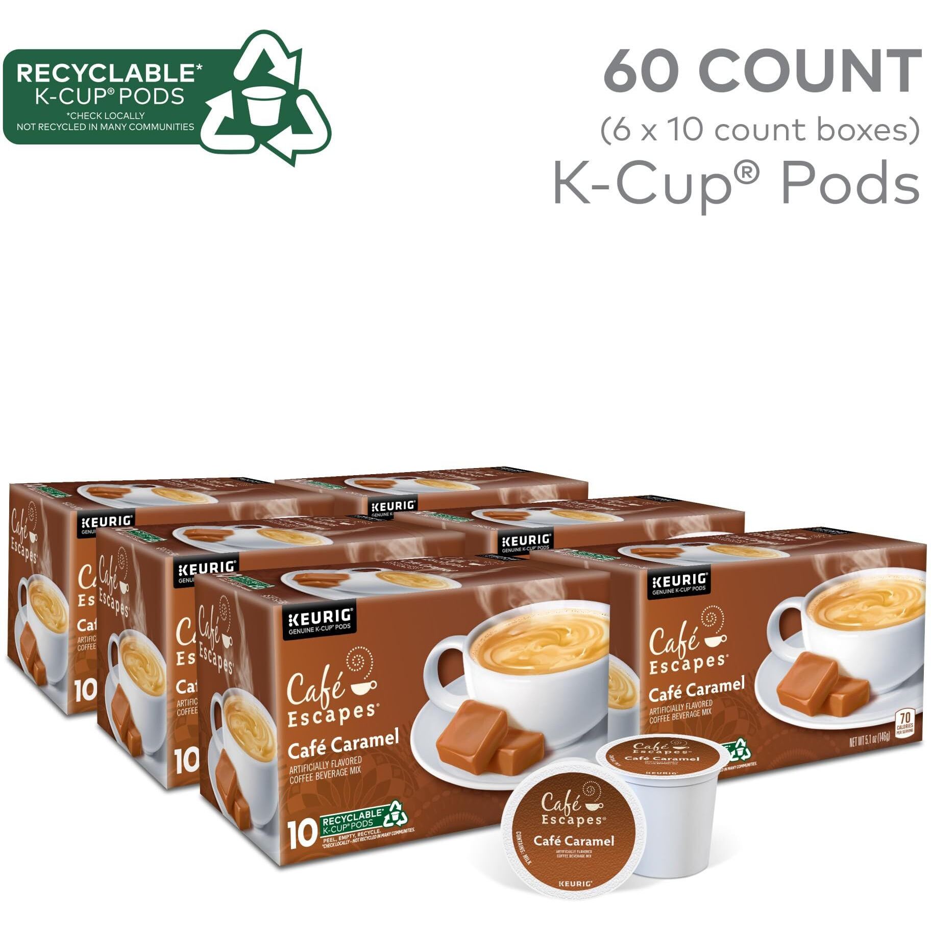 Caf   Escapes Caramel Coffee Beverage, Single-Serve K-Cup Pods, 60 Count