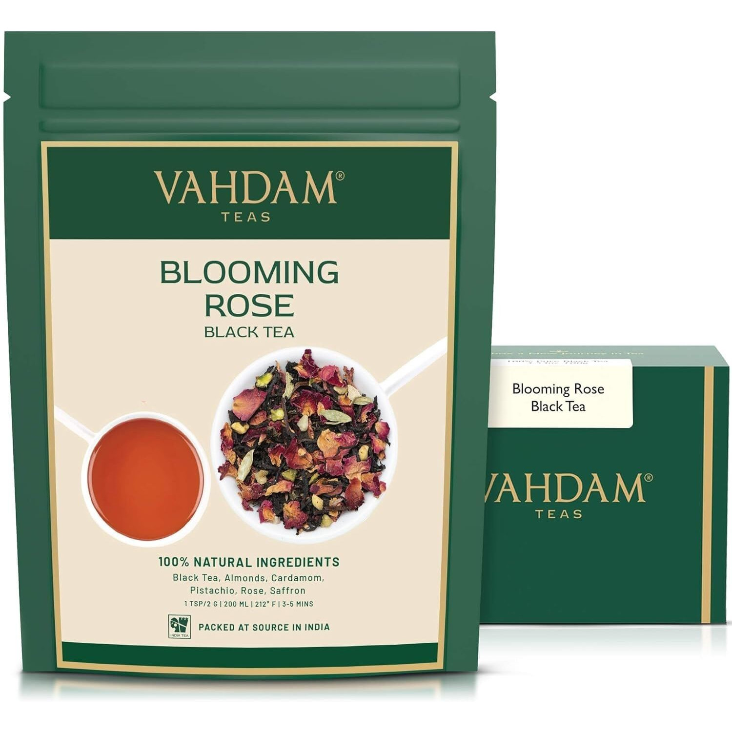 Vahdam, Blooming Rose Black Tea - Premium Black Tea With Rose Petals (3.5Oz) Delicious & Aromatic Black Tea Loose Leaf With Fragrant Rose Petals | Vacuum Sealed Pack