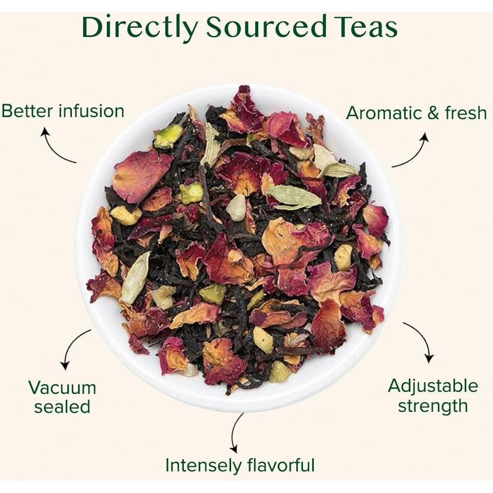 Vahdam, Blooming Rose Black Tea - Premium Black Tea With Rose Petals (3.5Oz) Delicious & Aromatic Black Tea Loose Leaf With Fragrant Rose Petals | Vacuum Sealed Pack