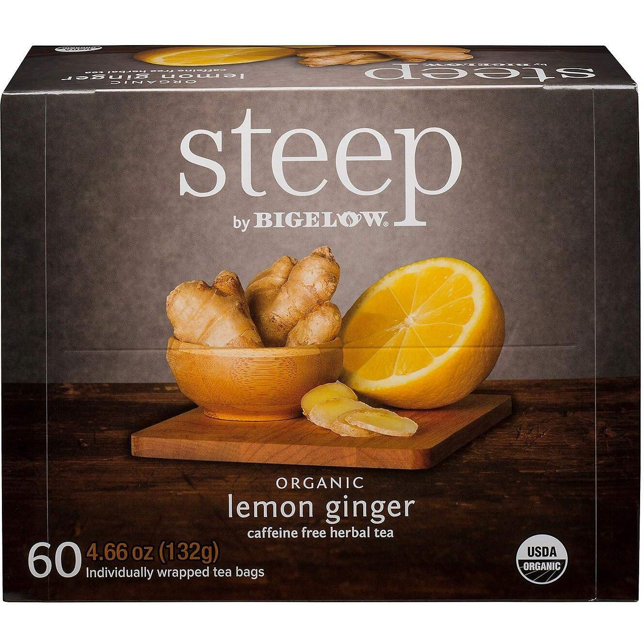 Biglow Tea Organic Lemon Ginger Tea Steep 60 Bags Net Wt 4.66 Oz