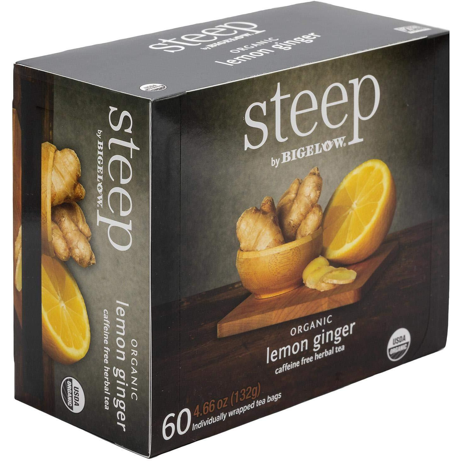 Biglow Tea Organic Lemon Ginger Tea Steep 60 Bags Net Wt 4.66 Oz
