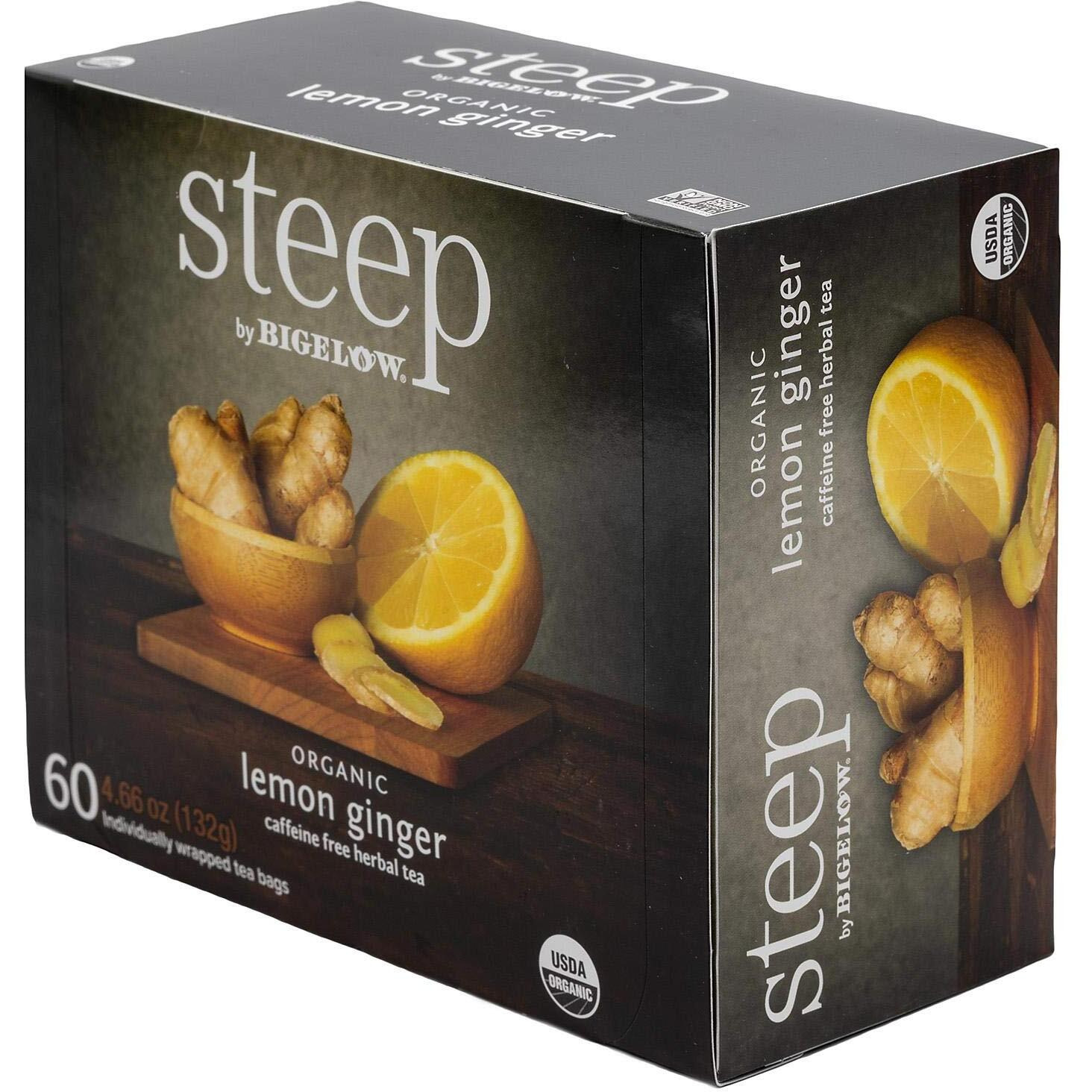 Biglow Tea Organic Lemon Ginger Tea Steep 60 Bags Net Wt 4.66 Oz