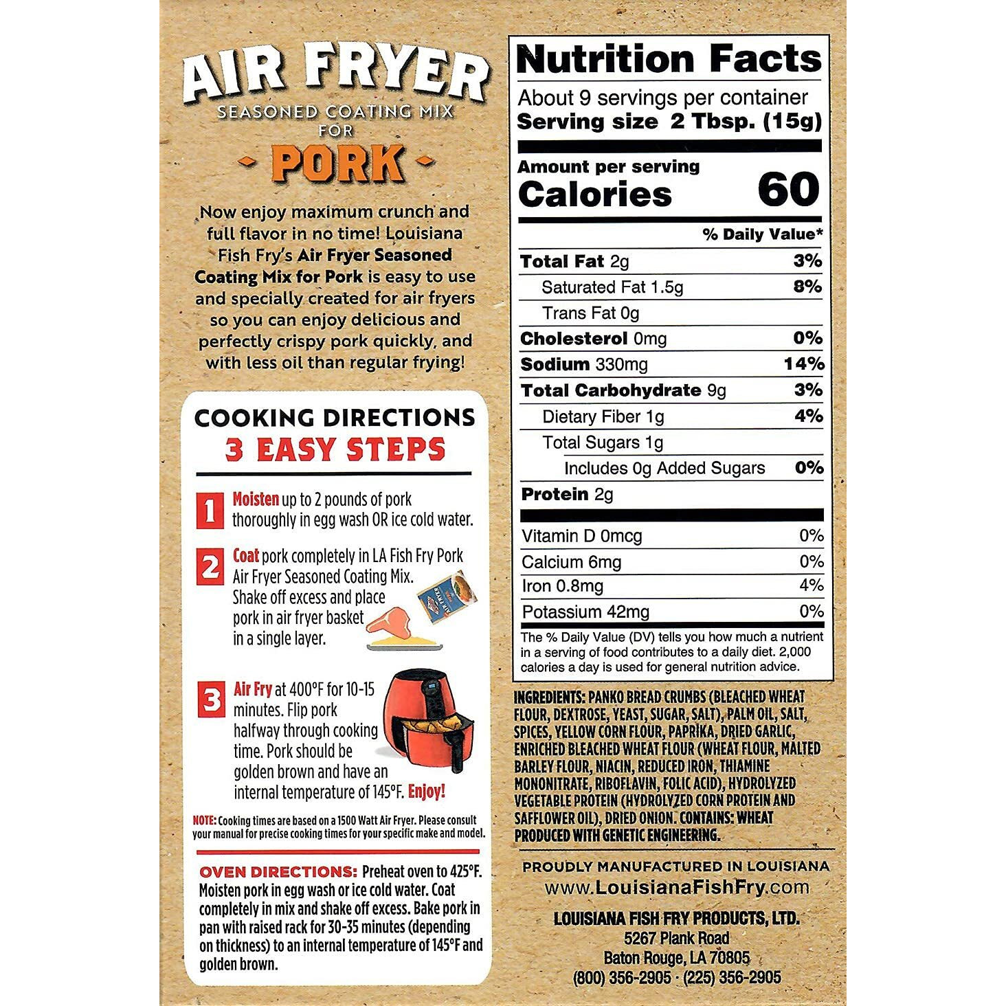 Louisiana Fish Fry Products Air Fry Pork Coating Mix, 5 Oz, Pack Of 6