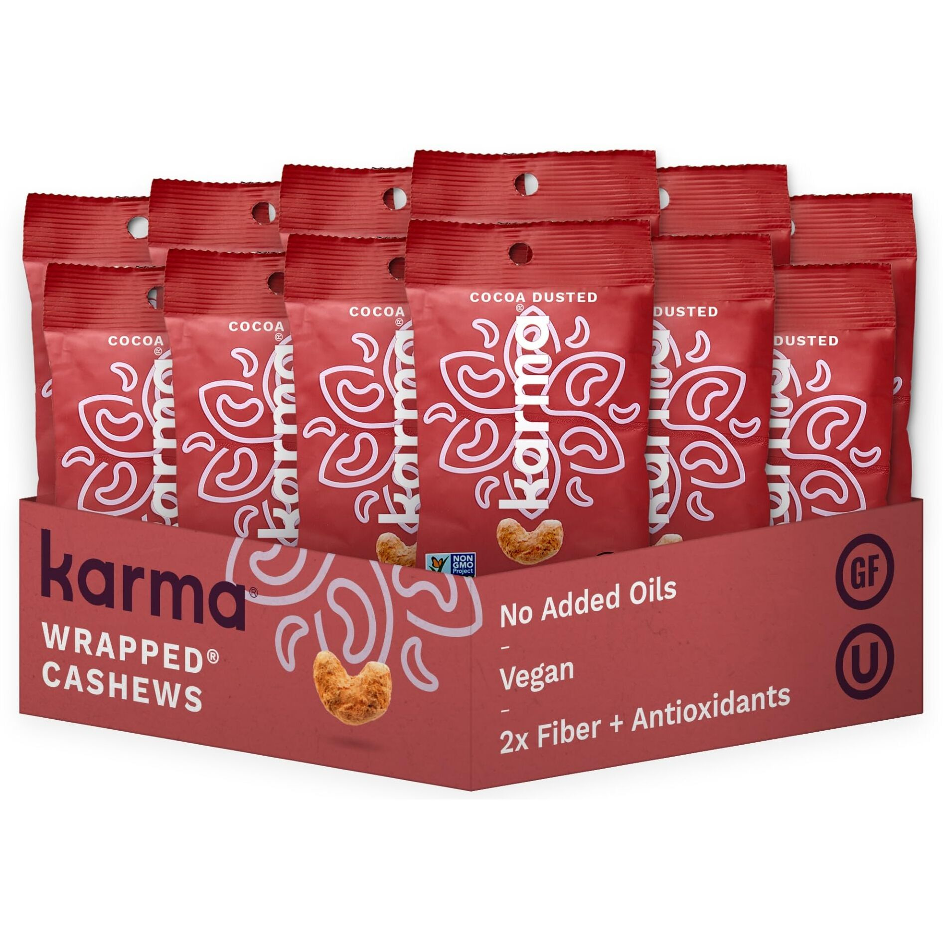 Cocoa Dusted Cashews With Skin By Karma Nuts, Whole, Sweet, Roasted, Vegan, Gluten Free, Low Net Carb, Natural, Everyday Nut Snack, 1.5 Ounce (12 Snack Packs)