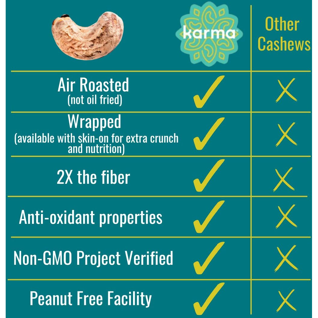 Cocoa Dusted Cashews With Skin By Karma Nuts, Whole, Sweet, Roasted, Vegan, Gluten Free, Low Net Carb, Natural, Everyday Nut Snack, 1.5 Ounce (12 Snack Packs)