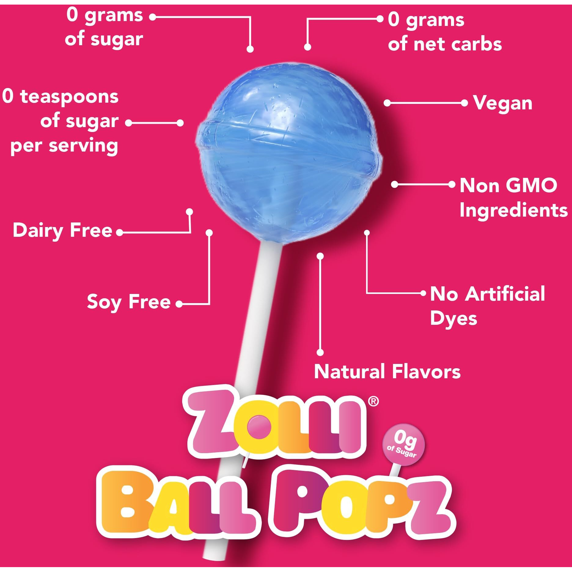 Zollipops Zolli Ball Popz Lollipops Clean Teeth, Natural Fruit, 8Oz