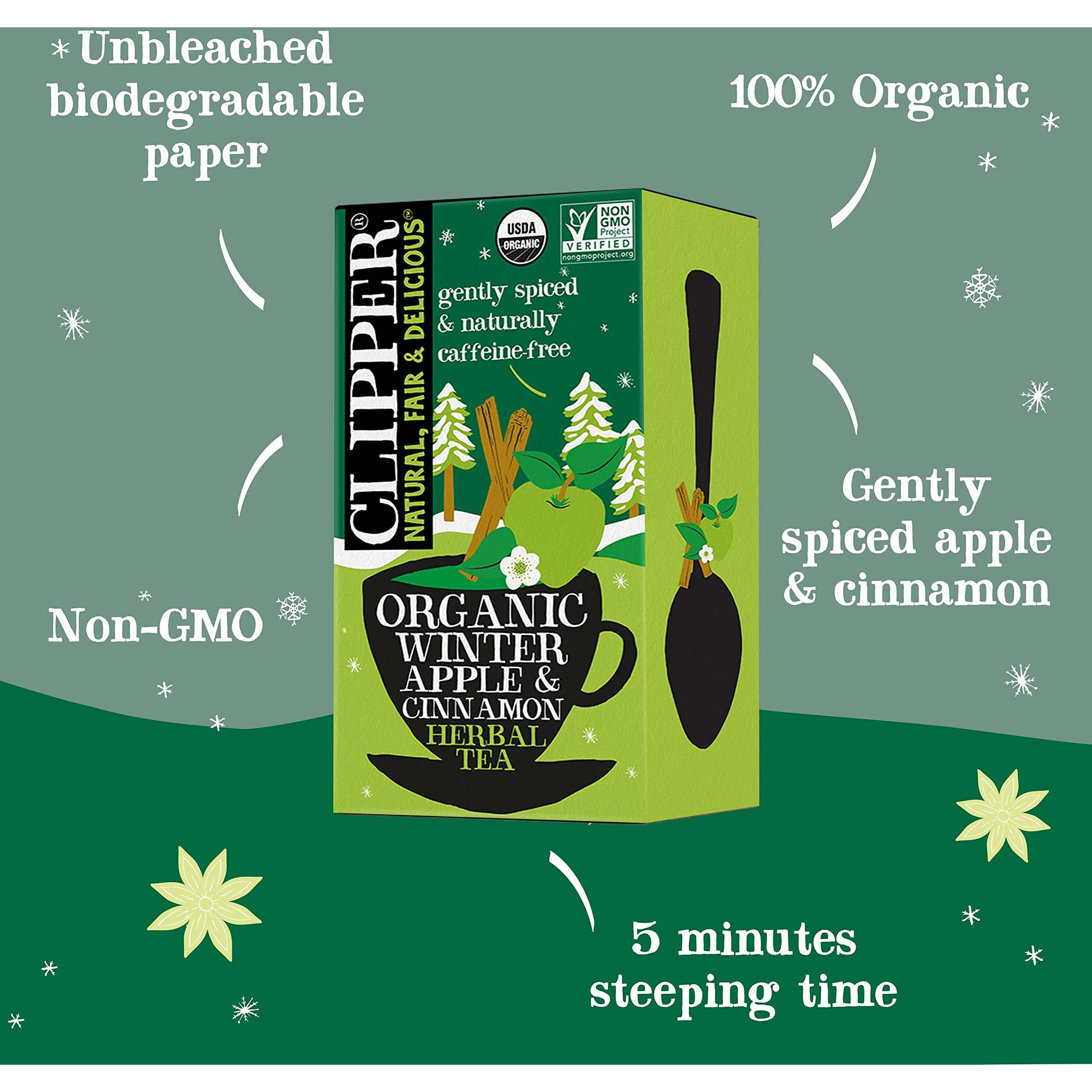 Clipper Tea, Winter Apple & Cinnamon, Organic Tea With Lemongrass, Licorice Root, And Hibiscus, Plant Based Herbal Tea, Caffeine Free British Tea, 1 Pack, 20 Unbleached Tea Bags