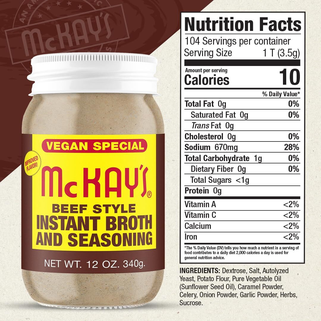 Mc Kay's Chicken And Beef Flavored Powdered Soup Seasoning, Gluten Free Instant Broth, Bullion Cubes Substitute, Vegan Friendly Est. 1945 (Vegan Beef, 1 Pack)