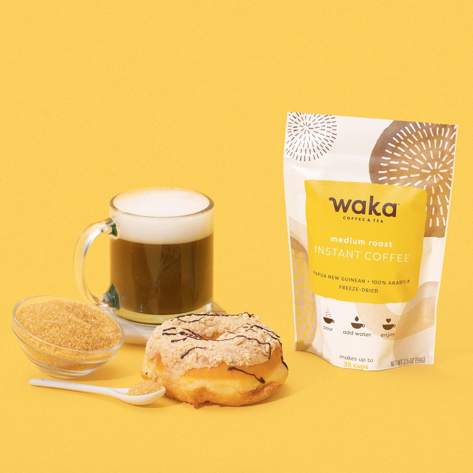 Waka Instant Coffee, House Roast - 100% Arabica Beans, Freeze Dried Granules, No Sugar Or Additives - Bulk Bag For Quick Hot And Iced Coffees, Up To 35 Cups (3.5Oz)