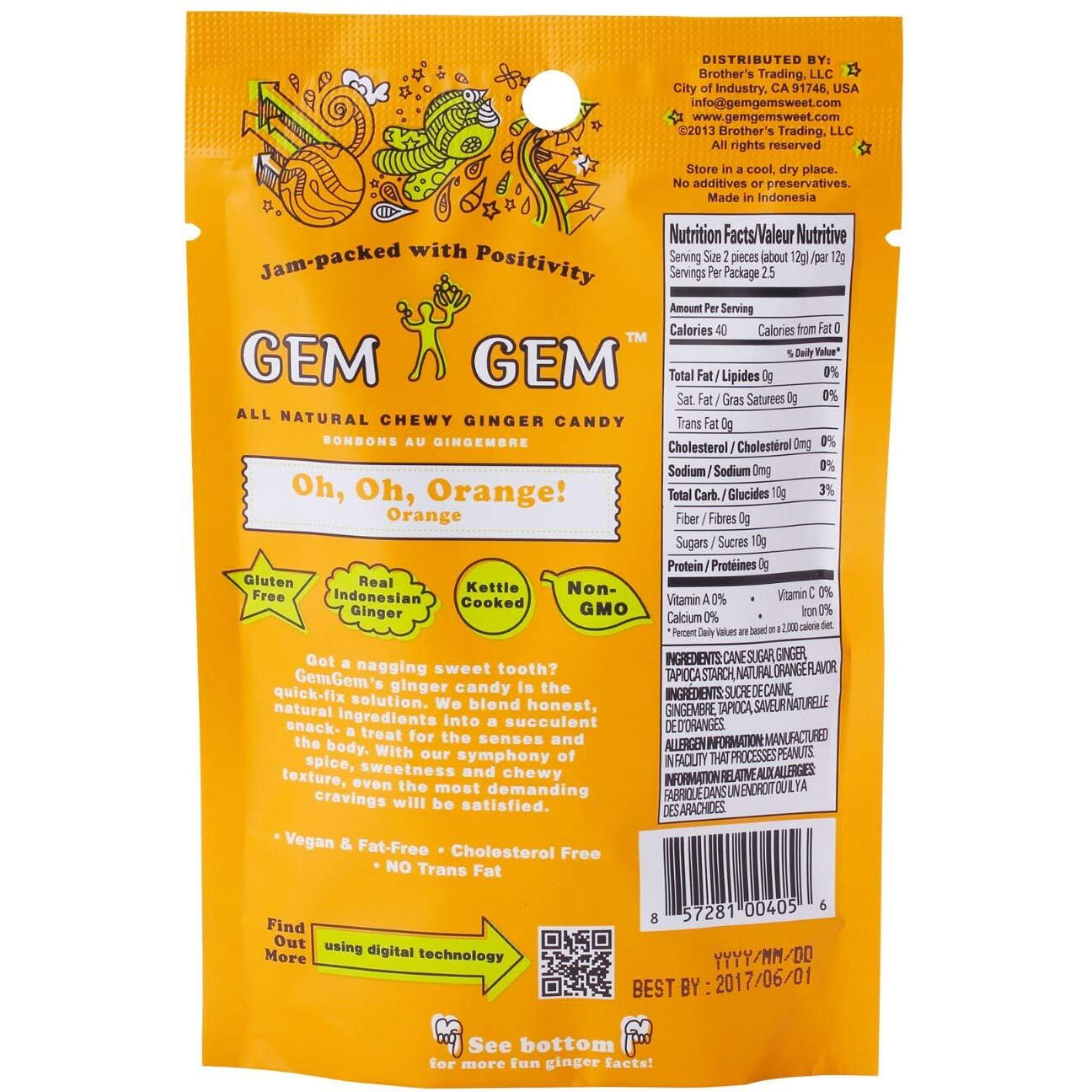 Gem Gem Ginger Candy Chewy Ginger Chews (Orange, 5.0Oz, Pack Of 1)