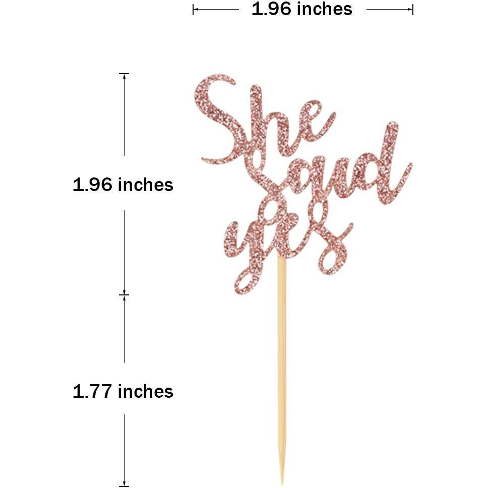 Donoter 48 Pcs Rose Gold He Asked She Said Yes Cupcake Toppers Diamond Ring Heart Cake Picks For Wedding Engagement Party Cake Decorations