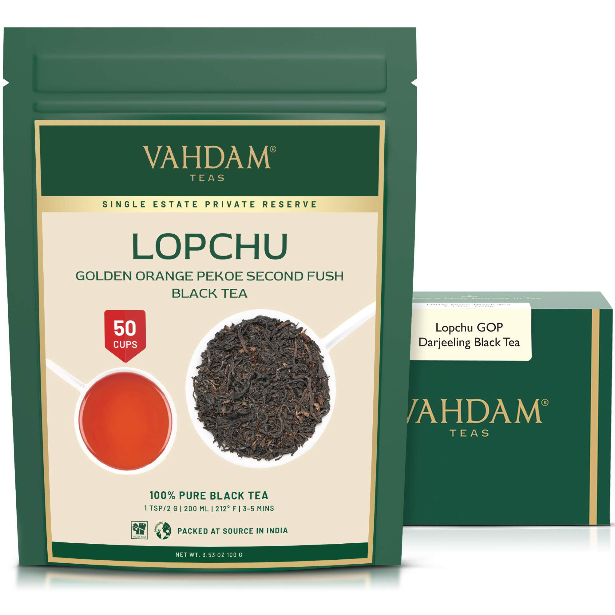 Vahdam, Second Lopchu Golden Orange Pekoe Black Tea| 40+ Cups, 3.53 Oz | Pure 100% Unblended Darjeeling Black Tea Loose Leaf | Single Estate Tea