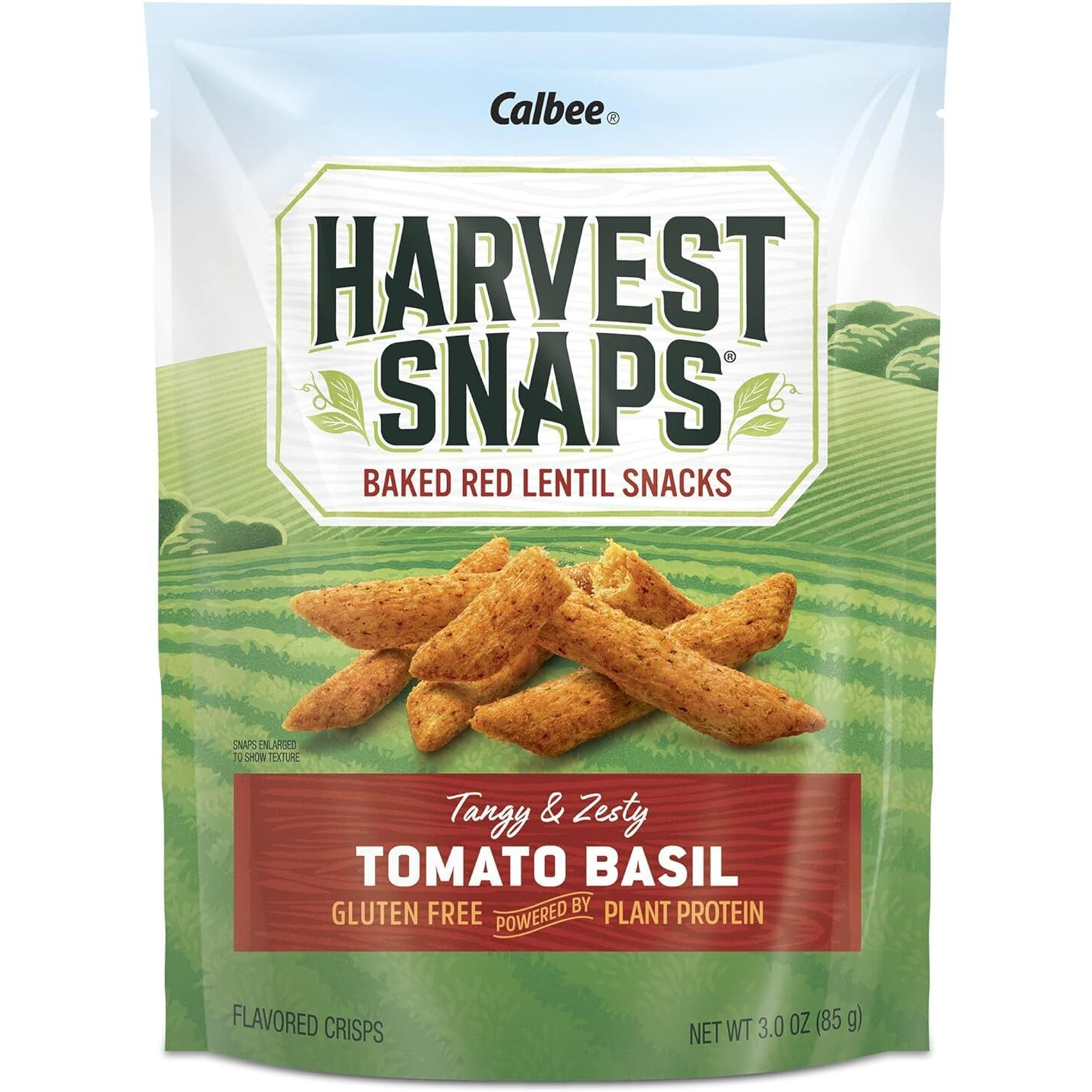 Harvest Snaps Veggie Chips (Red Lentil Snack Crisps Tomato Basil, 3.0 Oz) | Powered By Plant Protein, Gluten Free, Non-Gmo Baked Vegetable Crisps | Made In Usa (4 Pack)