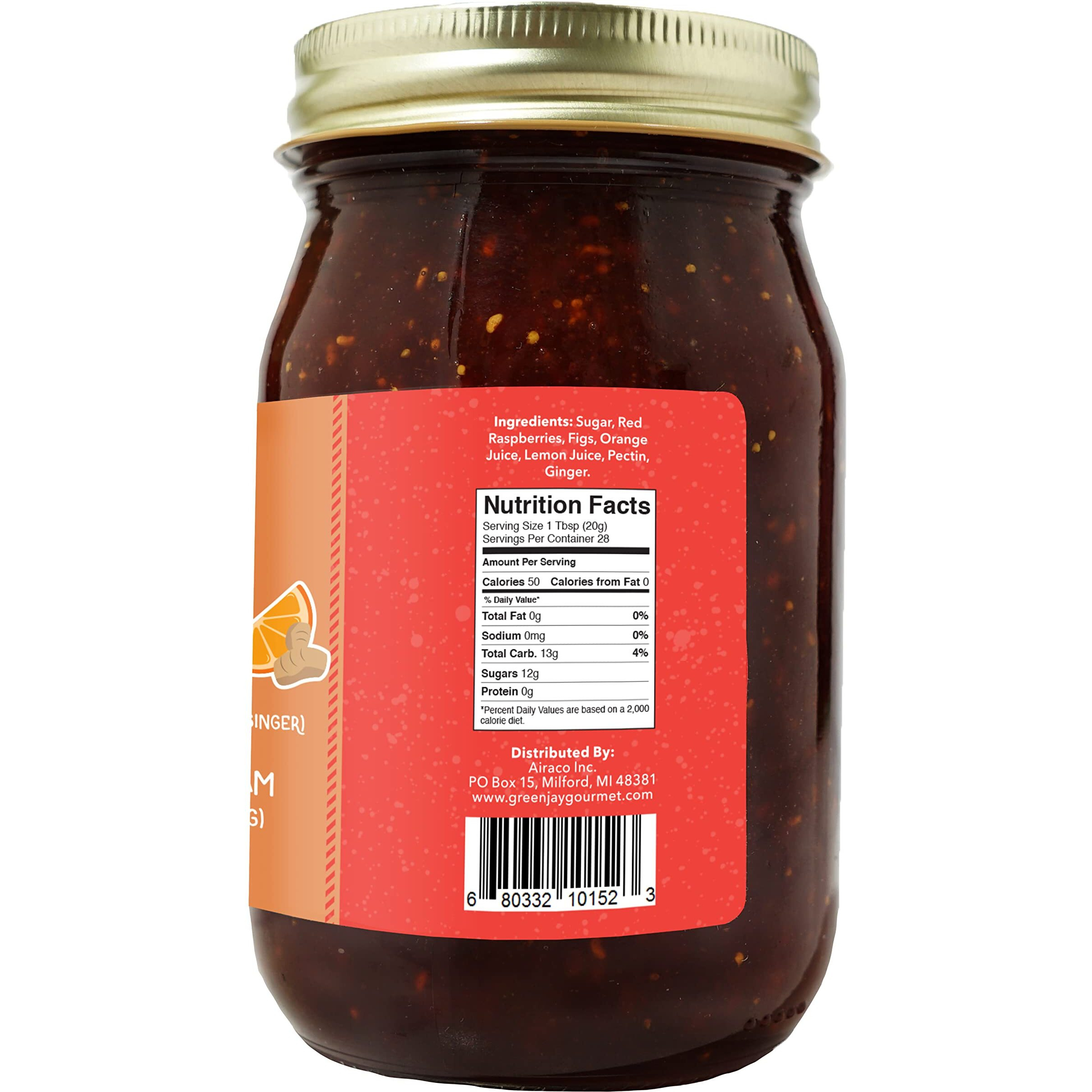 Green Jay Gourmet Frog Jam - All-Natural Raspberry Jam With Figs, Red Raspberries, Orange Juice & Ginger - Vegan, Gluten-Free Fruit Jam - Contains No Preservatives - Made In Usa - 20 Ounces