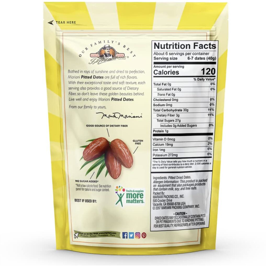 Mariani Pitted Dates, 32 Oz - Resealable Bag, High Fiber, No Sugar Added