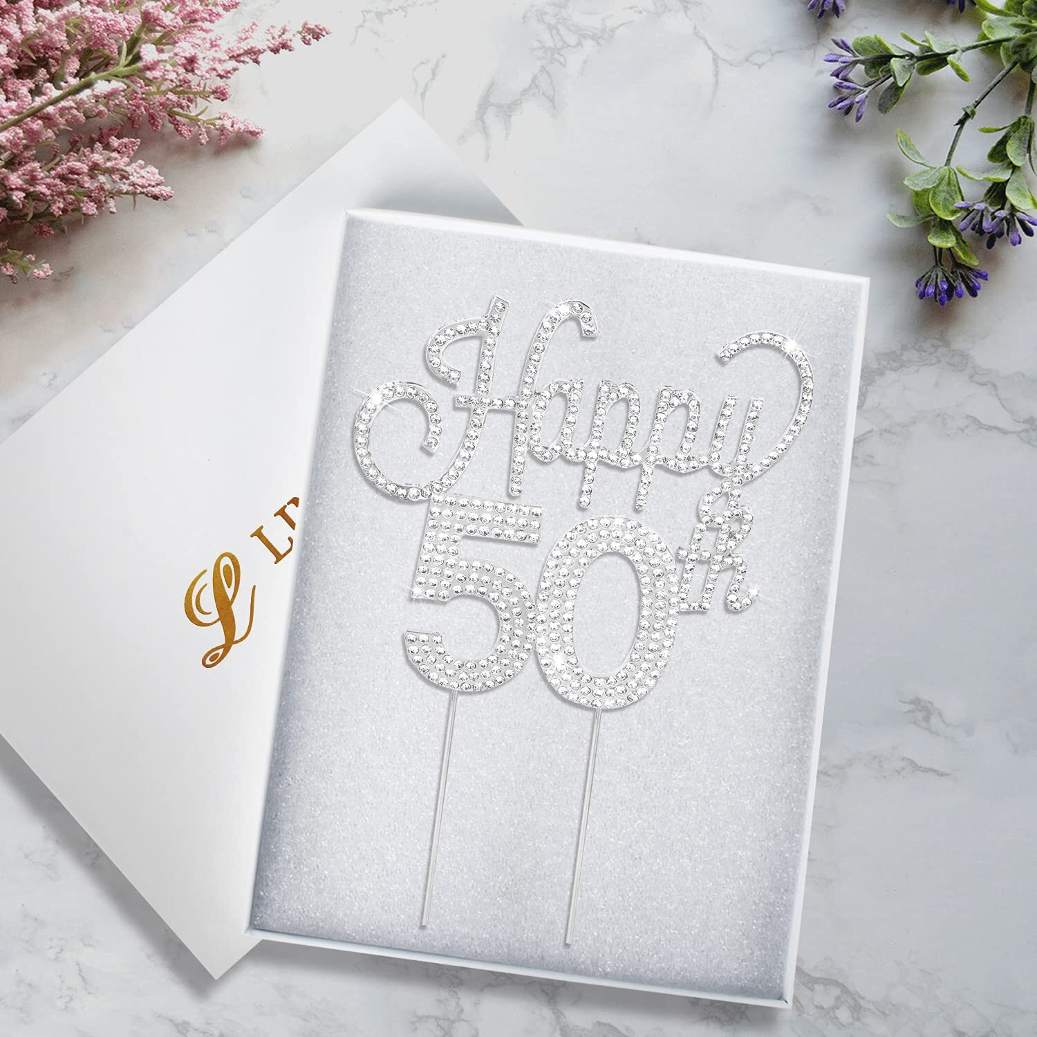 Lingteer Happy 50Th Birthday Silver Rhinestone Cake Topper - Cheers To 50Th Birthday Fifty Years Old Anniversary Party Cake Centerpieces Topper Decorations Gift Sign.