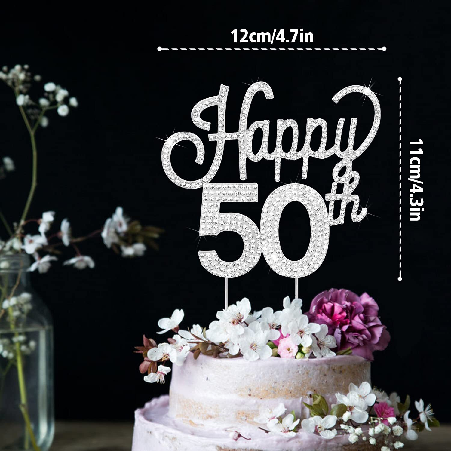 Lingteer Happy 50Th Birthday Silver Rhinestone Cake Topper - Cheers To 50Th Birthday Fifty Years Old Anniversary Party Cake Centerpieces Topper Decorations Gift Sign.