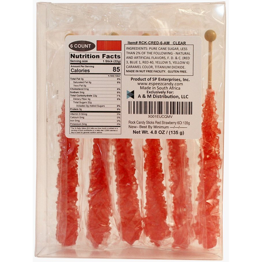 Extra Large Rock Candy Sticks 6 Red Rock Candy Sticks - Strawberry - Individually Wrapped For Party Favors, Candy Buffet, Showers, Receptions, Old Fashioned Espeez Bulk Candy On A Stick