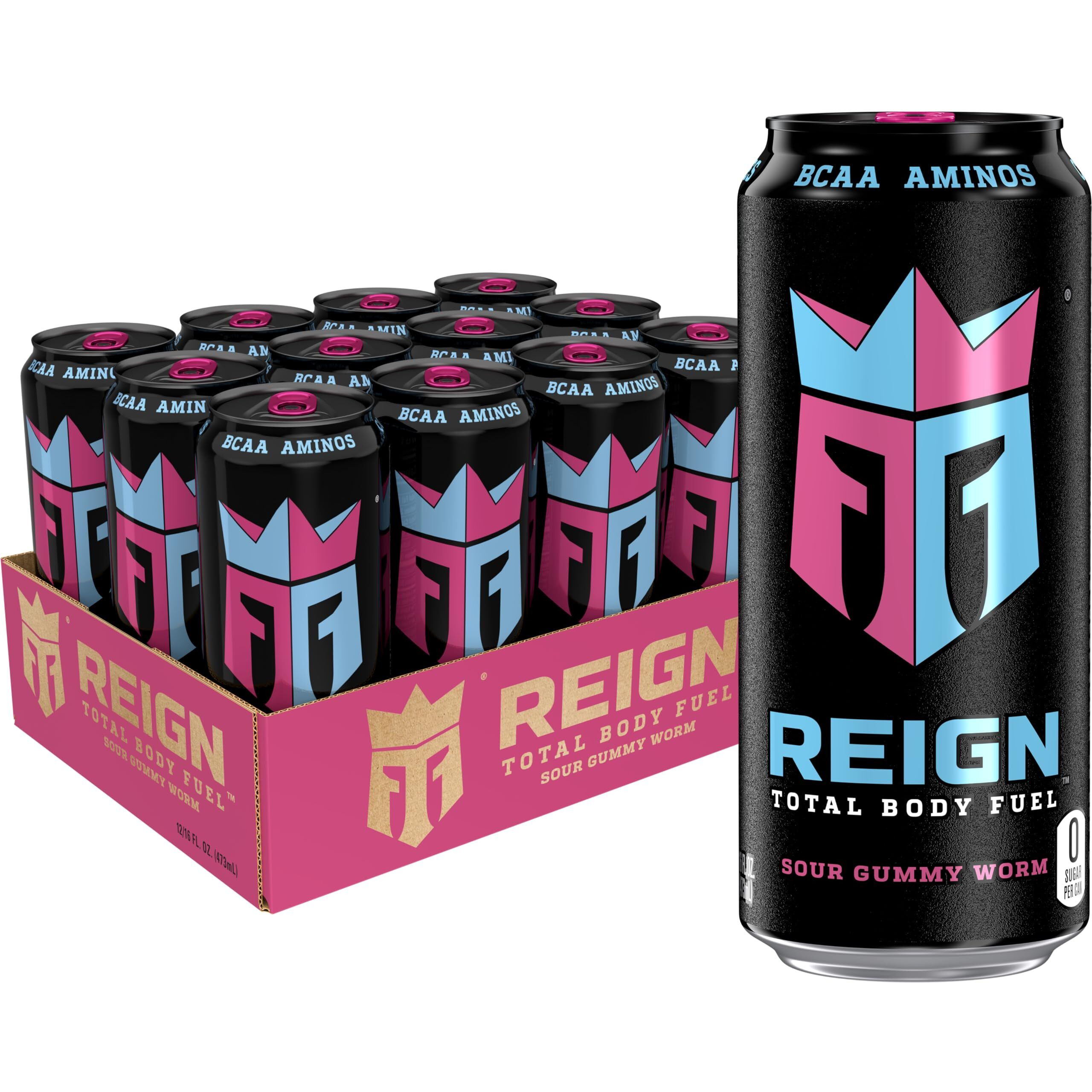 Reign Total Body Fuel, Sour Gummy Worm, Fitness & Performance Drink, 16 Fl Oz (Pack Of 12)