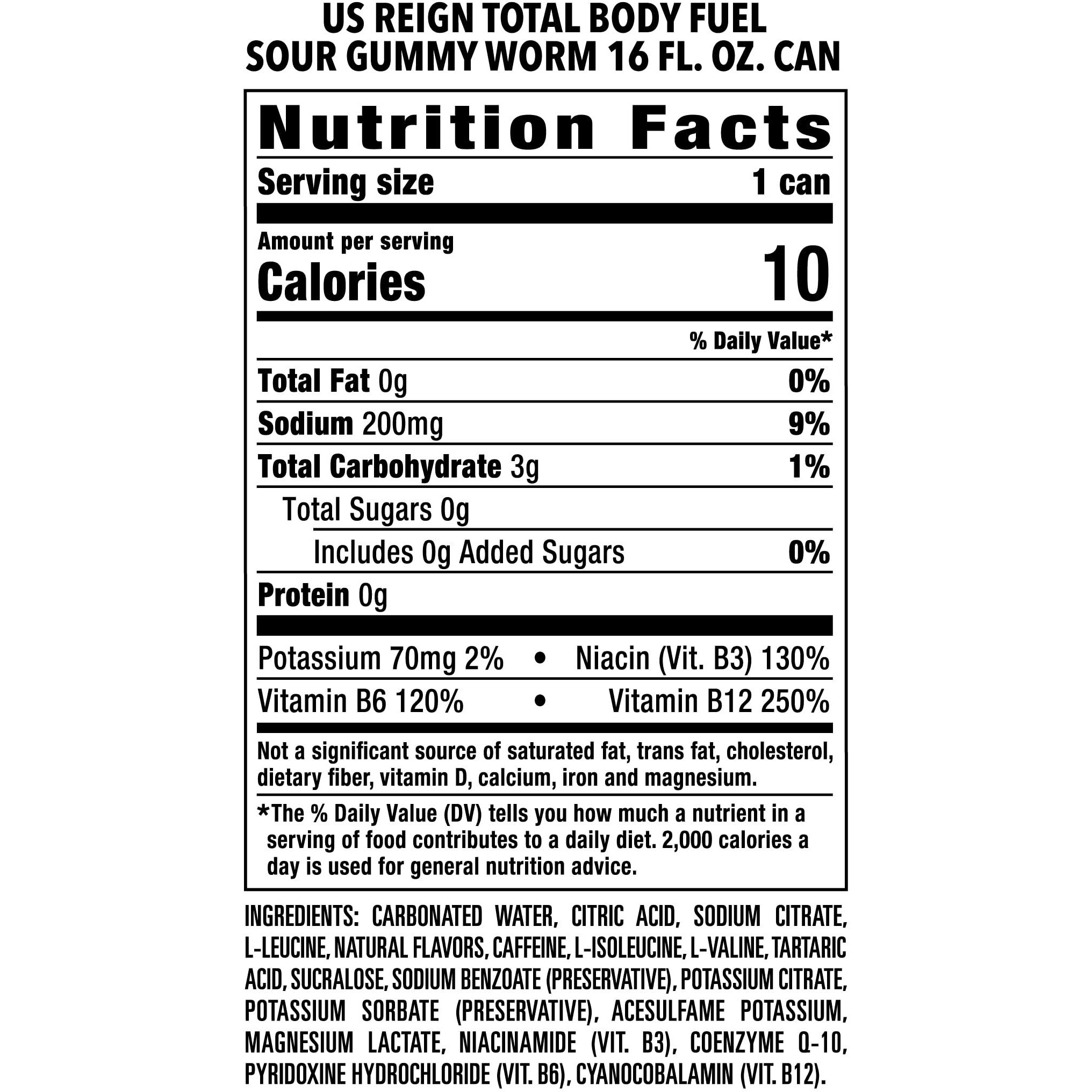 Reign Total Body Fuel, Sour Gummy Worm, Fitness & Performance Drink, 16 Fl Oz (Pack Of 12)