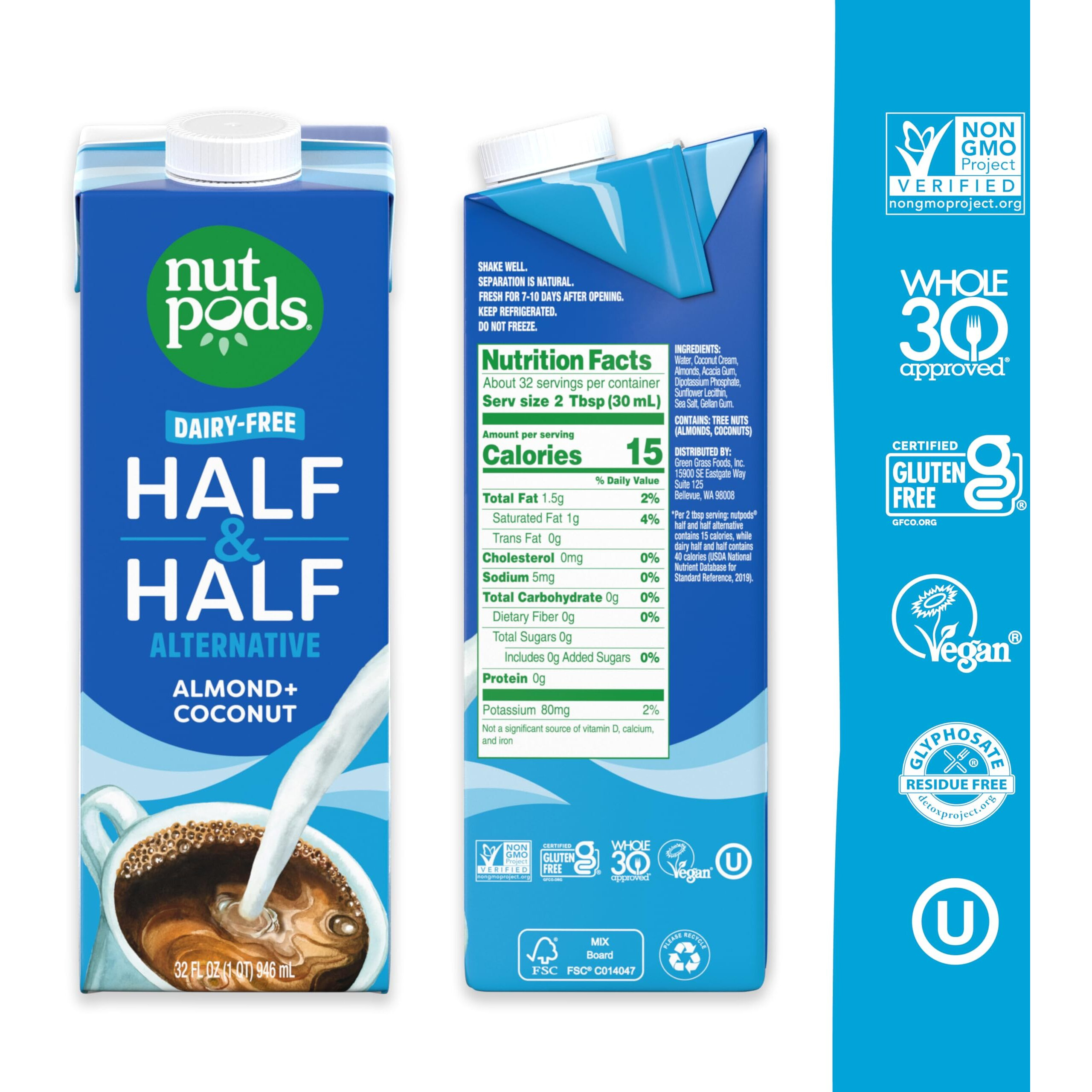 Nutpods Unsweetened Half & Half Dairy-Free Coffee Creamer