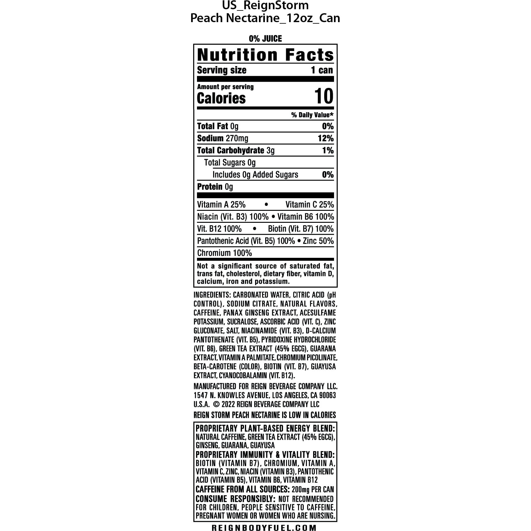 Reign Storm, Peach Nectarine, Fitness & Wellness Energy Drink, 12 Fl Oz (Pack Of 12)