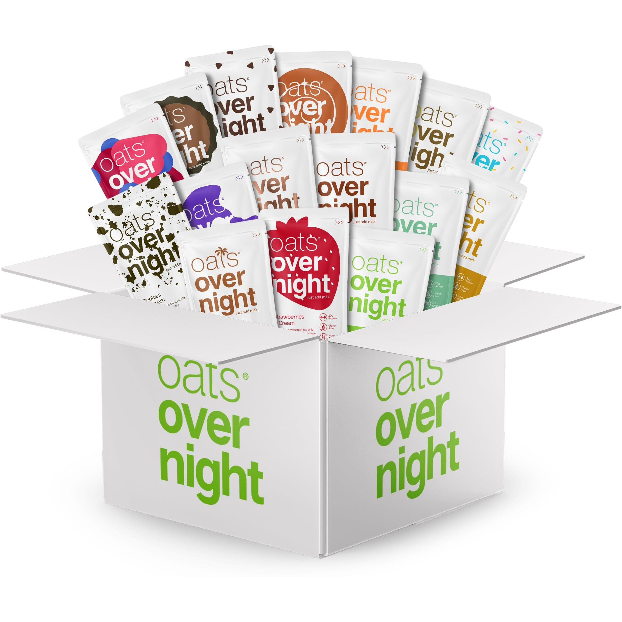 Oats Overnight Ultimate Variety Pack - High Protein, High Fiber Breakfast Protein Shake - Gluten Free Oatmeal, Non Gmo High Protein Oatmeal - Green Apple Cinnamon, Coconut Cream Pie & More (16 Pack)