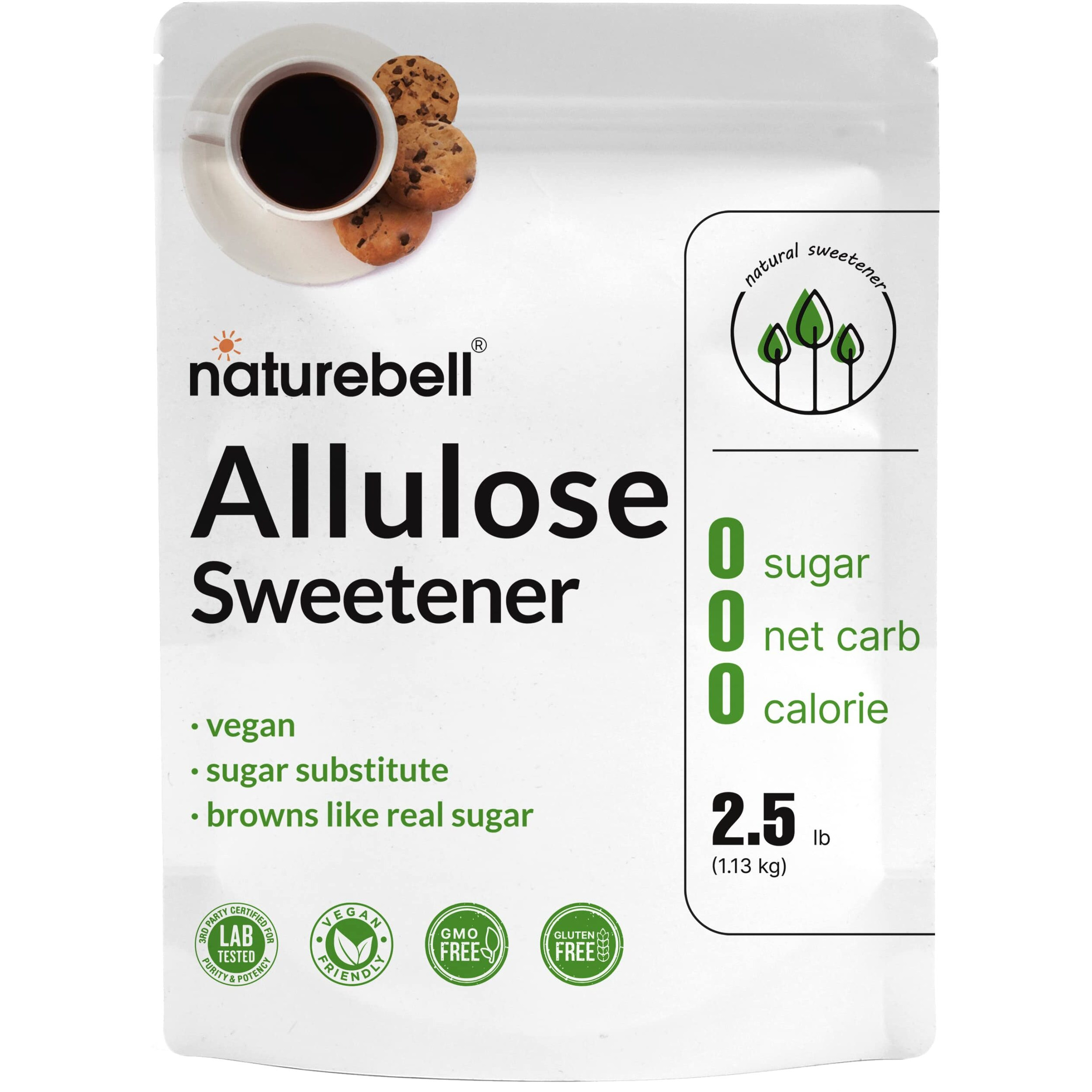 Naturebell Allulose Sweetener, 2.5 Lbs | Keto & Vegan-Friendly, White Sugar Substitute | 0 Calorie, 0 Sugar, 0 Net Carb, Non-Glycemic, Browns Like Table Sugar | Bulk Supply For Baking & Beverages