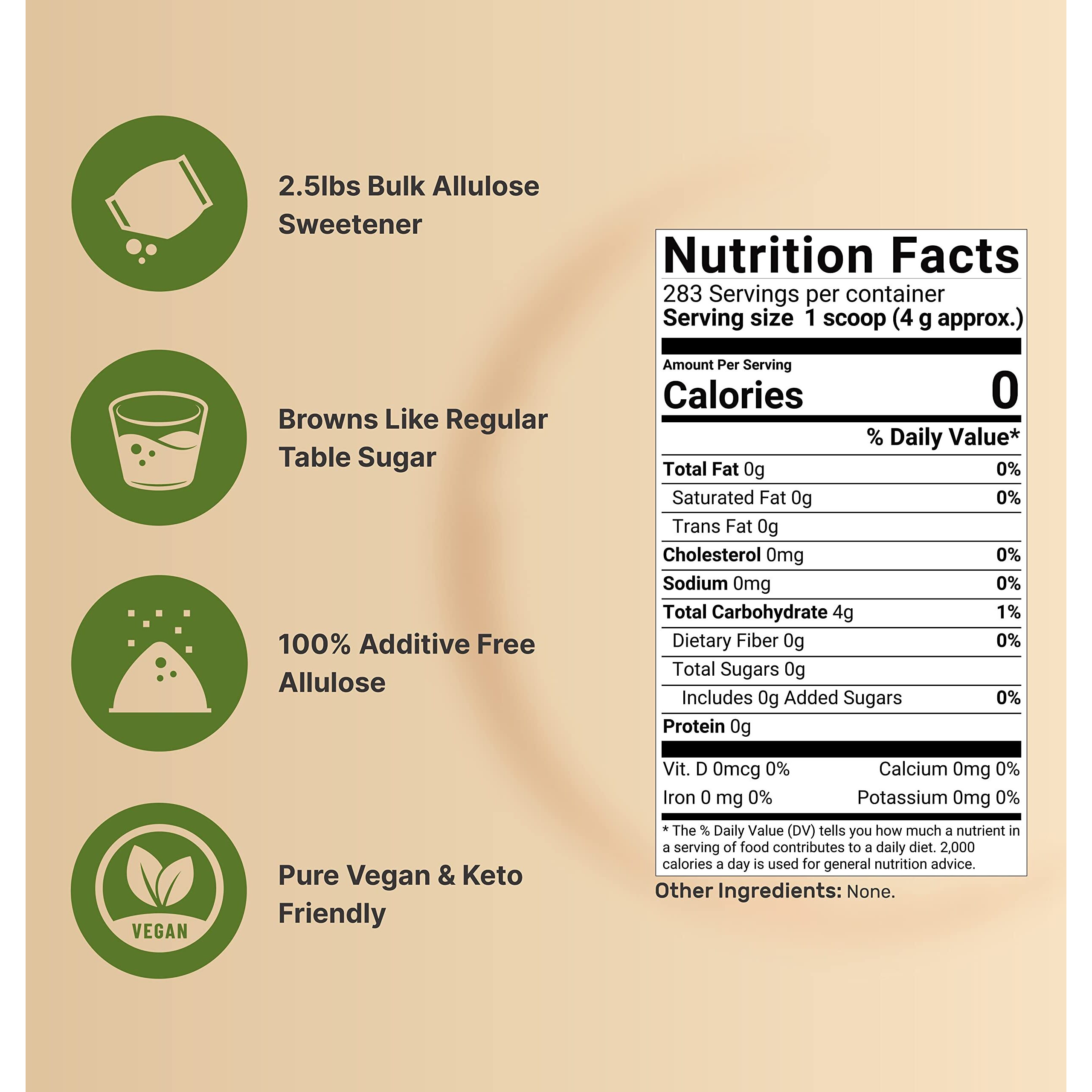 Naturebell Allulose Sweetener, 2.5 Lbs | Keto & Vegan-Friendly, White Sugar Substitute | 0 Calorie, 0 Sugar, 0 Net Carb, Non-Glycemic, Browns Like Table Sugar | Bulk Supply For Baking & Beverages