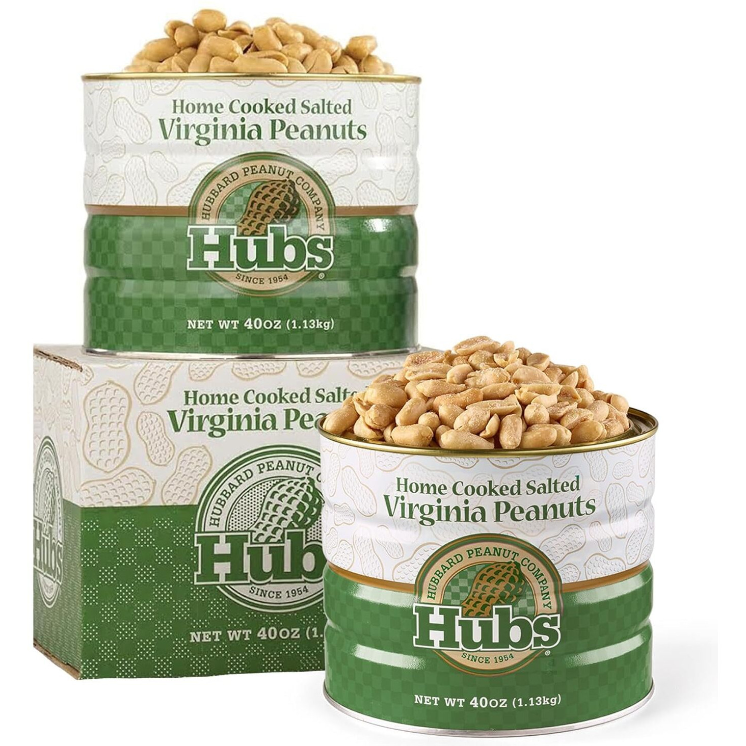 Hubs Peanuts Premium Salted Virginia Nuts - Irresistible Crunch & Flavored Nuts - Non-Gmo, Gluten Free - Xxl Peanuts From Top 1% Crop - Reusable Tin - Perfect Snack For Any Occasion - 2 X 40Oz Cans