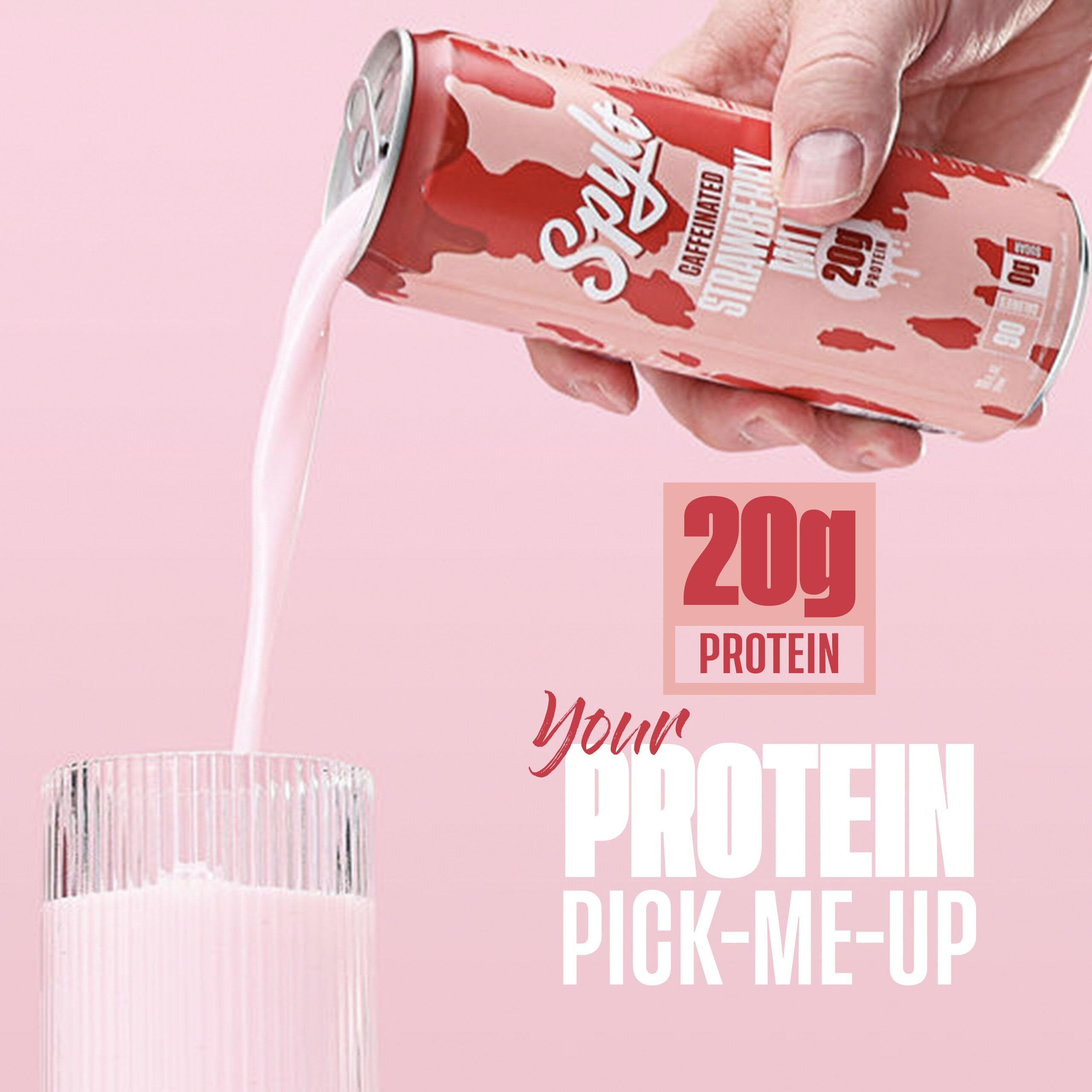 Spylt High Protein Strawberry Milk With 60Mg Caffeine & 20G Protein - Ready To Drink, Sugar Free, Lactose Free Milk, Perfect For Workout Recovery & Afternoon Pick Me Up Protein Shake - 12 Count