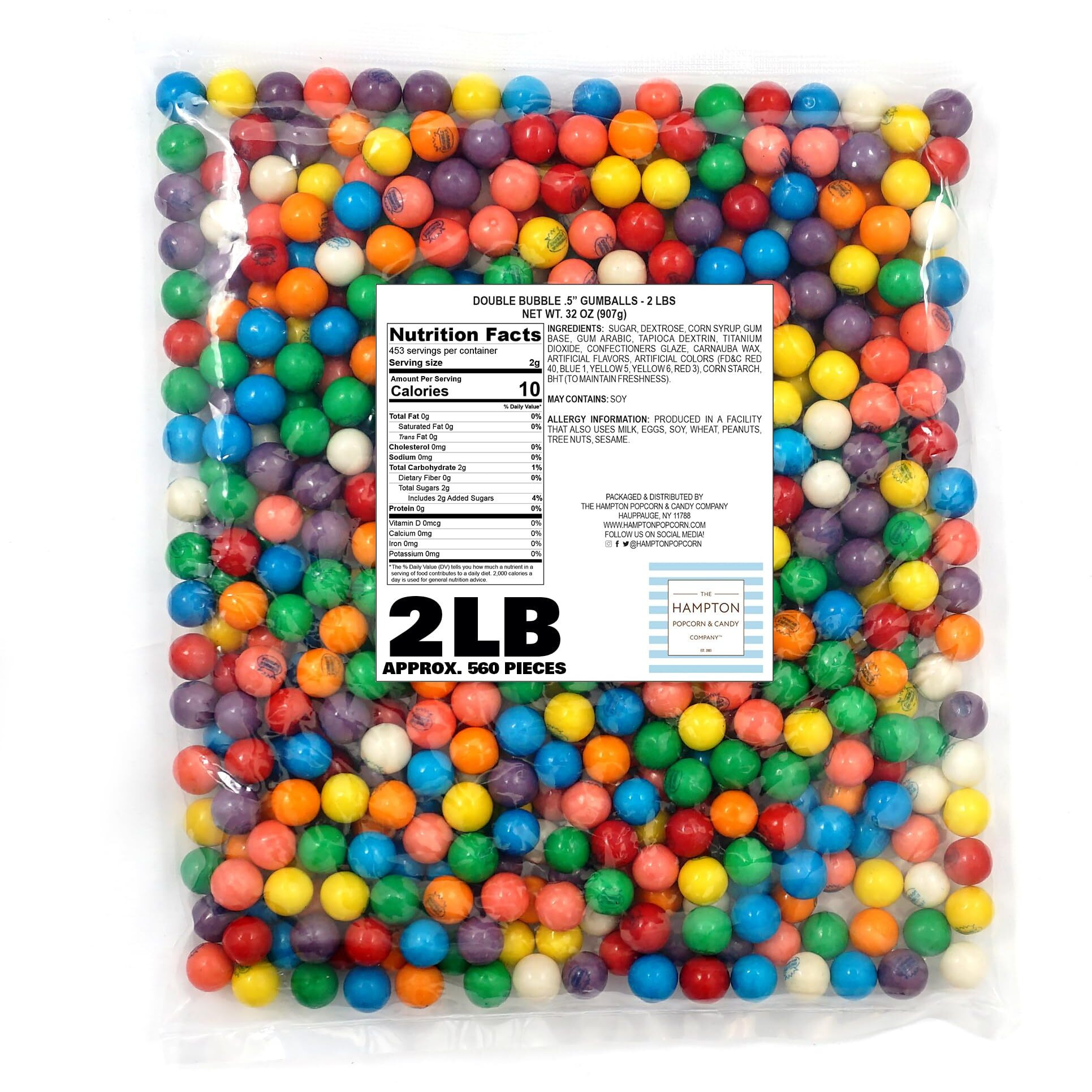 Gumballs For Gumball Machine, 0.5 Inch Mini Gumballs, Approx. 560 Pieces, 2Lb Bulk Bag, Dubble Bubble Assorted Fruit Flavored Bubble Gum, Gumball Machine Refills